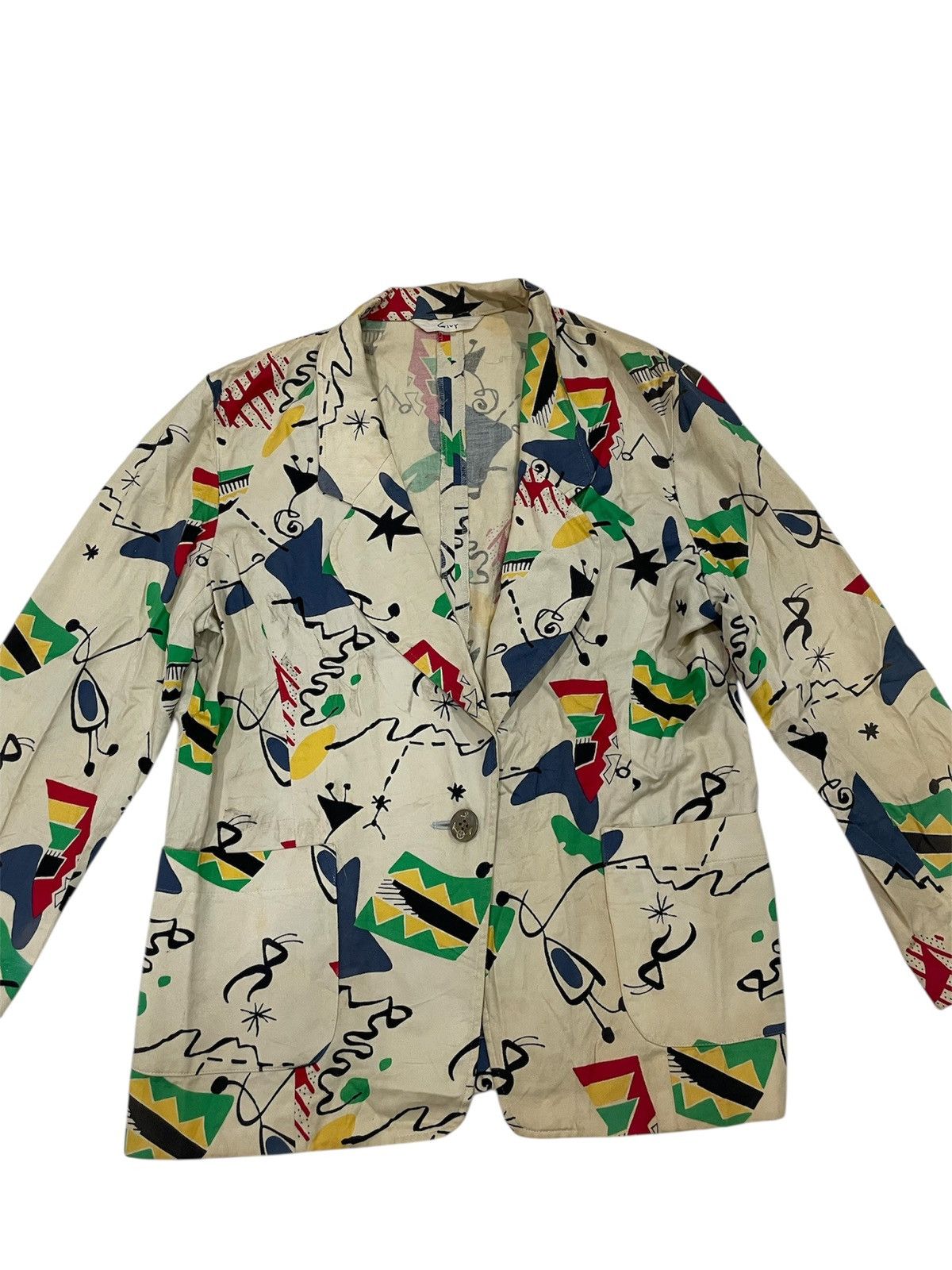Japanese Brand Vintage Japan Givy Blazer Jacket coat abstract Art US NAVY Size 34S - 3 Thumbnail