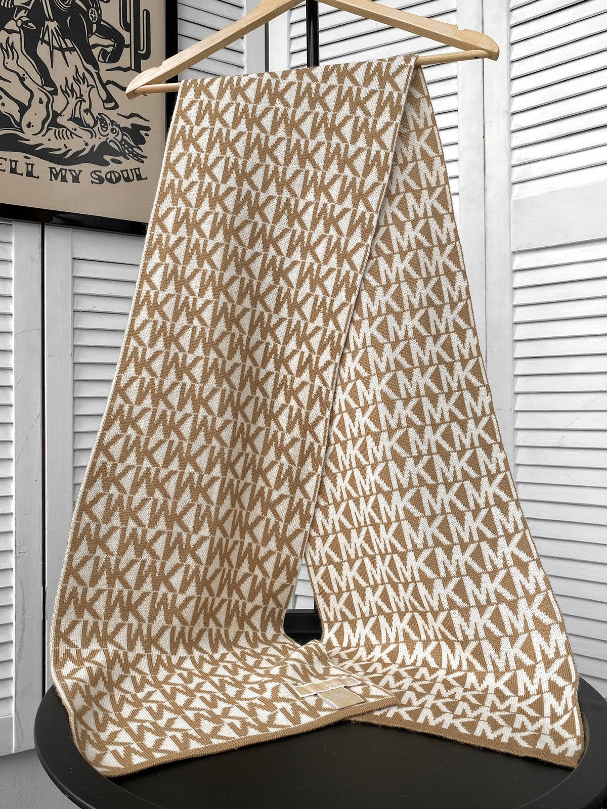 Designer × Michael Kors Michael Kors Wool Monogram MK Scarf Size ONE SIZE - 9 Thumbnail