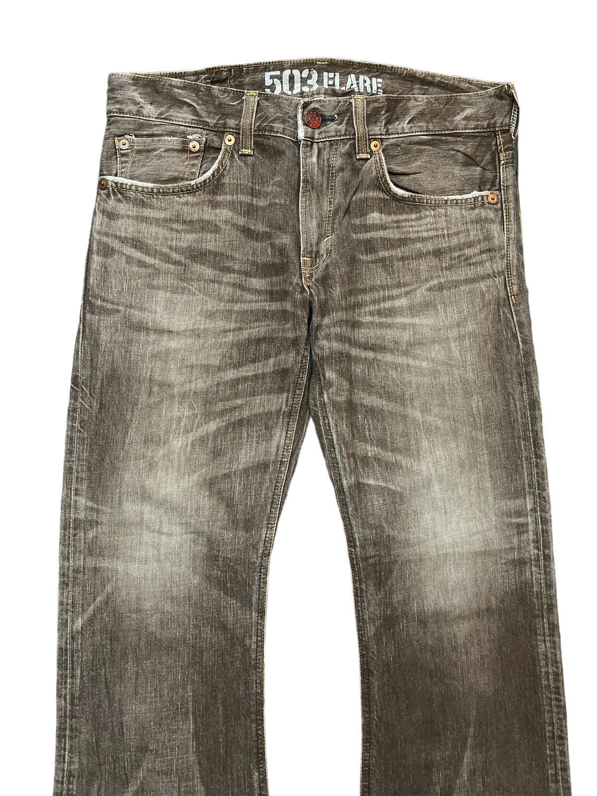 Japanese Brand × Vintage FLARED🔥EDWIN 503 BROWN FADED DISTRESSED DENIM PANT Size US 33 - 3 Thumbnail