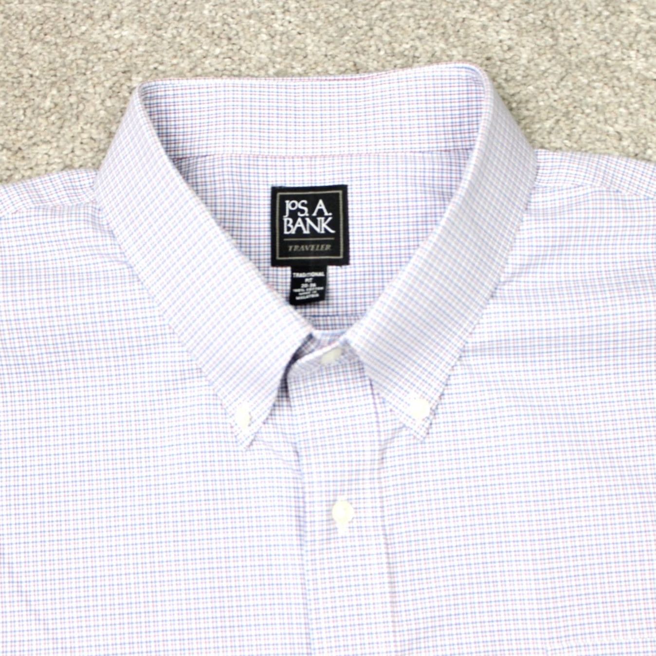 Jos. A. Bank Jos A Bank Shirt Men 20, 36 Blue/Red Traveler Traditional Fit Cotton Long Sleeve Size US XXL / EU 58 / 5 - 4 Thumbnail