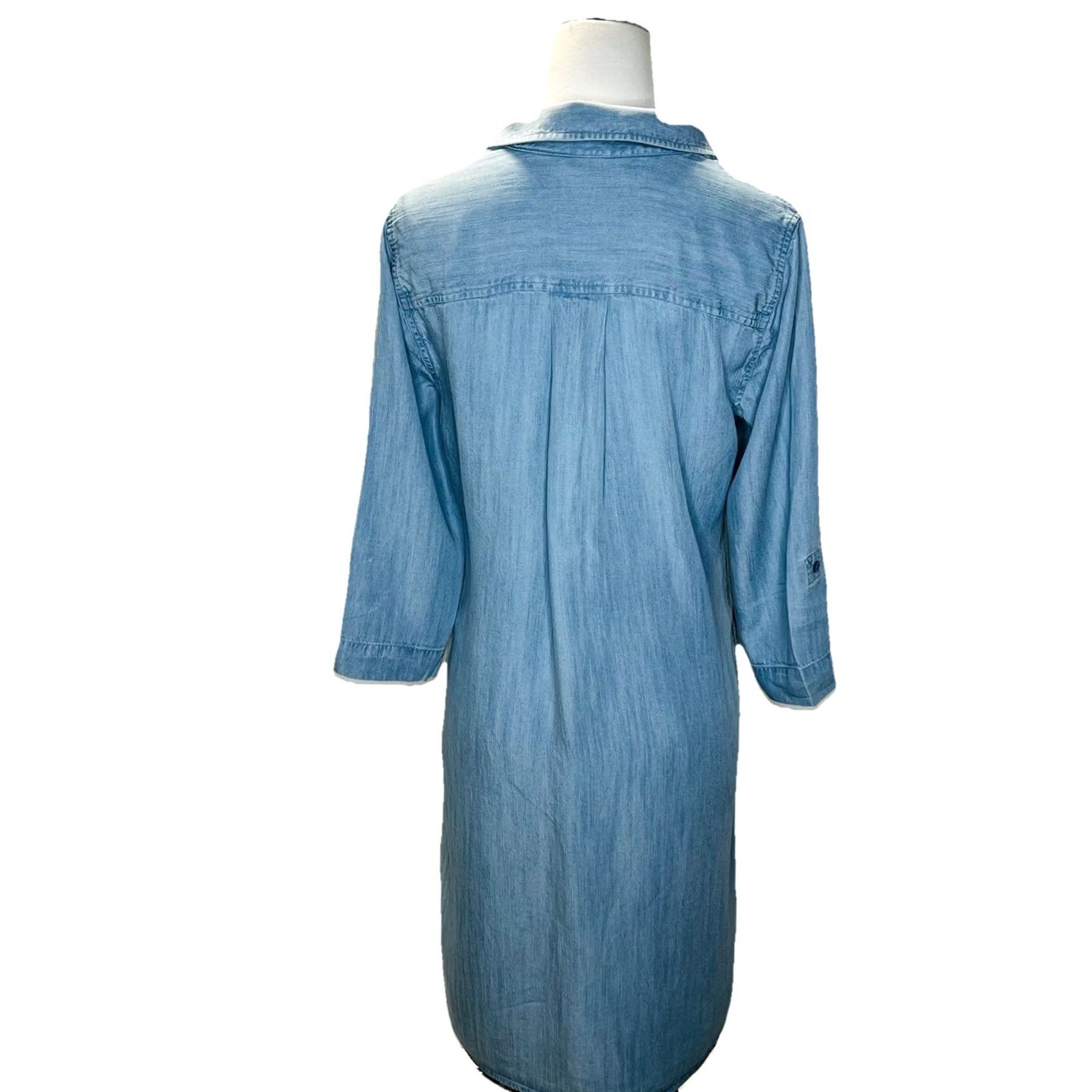 Soft Surroundings Soft Surroundings Shirt Dress Women's Small Blue Chambray V Neck Pockets Lightweight Lyocell Cap Sleeve Solid 100% GENUINE USA SELLER Size S / US 4 / IT 40 - 3 Thumbnail