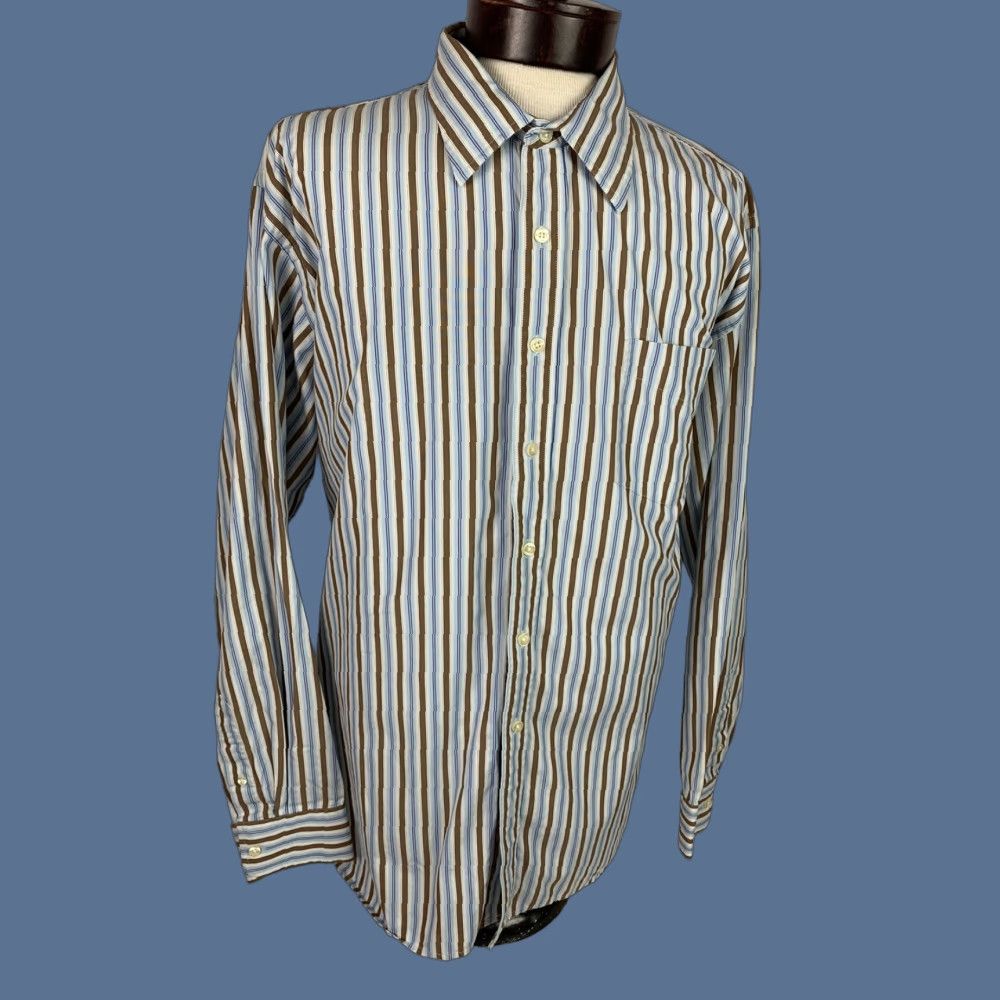 Gap Gap Classic Shirt Button Down Mens XXL18-18 1/2 Blue White Brown Stripes Size US XXL / EU 58 / 5 - 1 Thumbnail