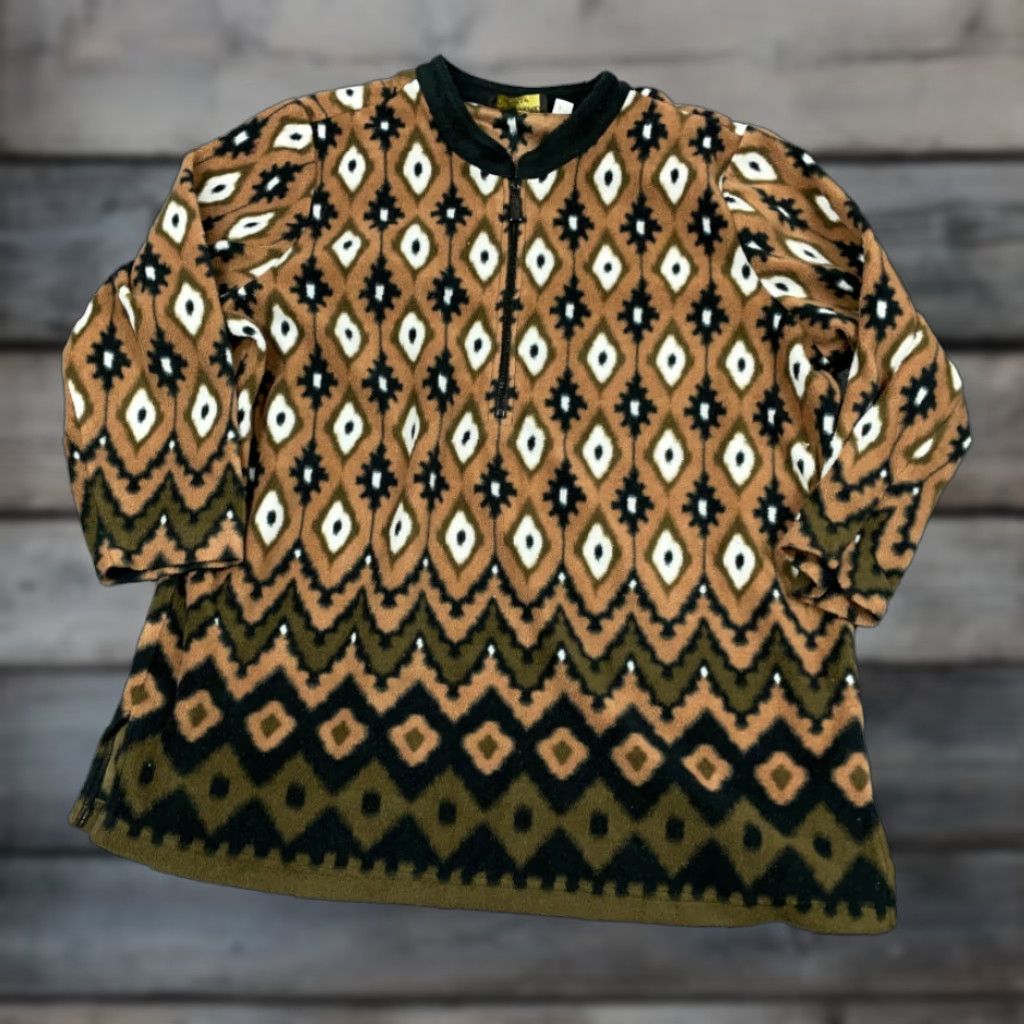 Bob Mackie Bob Mackie Brown Aztec Tribal Motif 1/2 Zip Fleece Pullover Women's Large Size L / US 10 / IT 46 - 1 Thumbnail