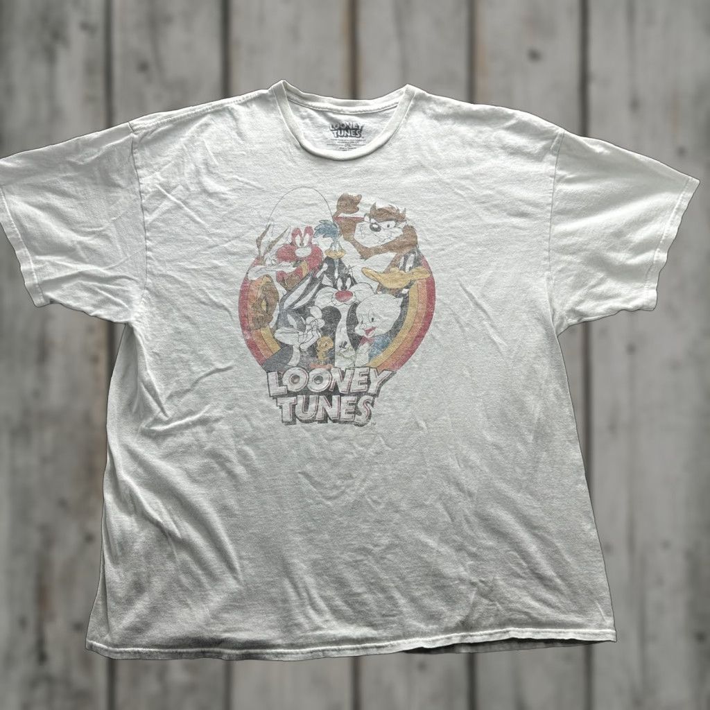 Vintage VINTAGE Looney Tunes Shirt Mens 2XL White Graphic Tee Cartoon Characters 100% Cotton Size US XXL / EU 58 / 5 - 1 Thumbnail