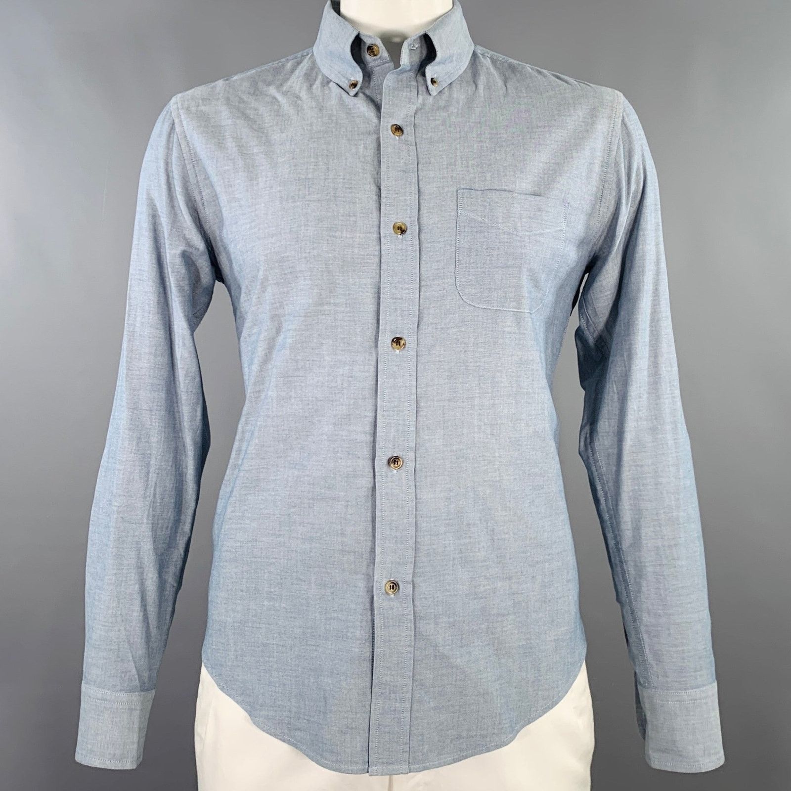 Band Of Outsiders Size L Blue Grey Cotton One Pocket Long Sleeve Shirt Size US L / EU 52-54 / 3 - 1 Thumbnail