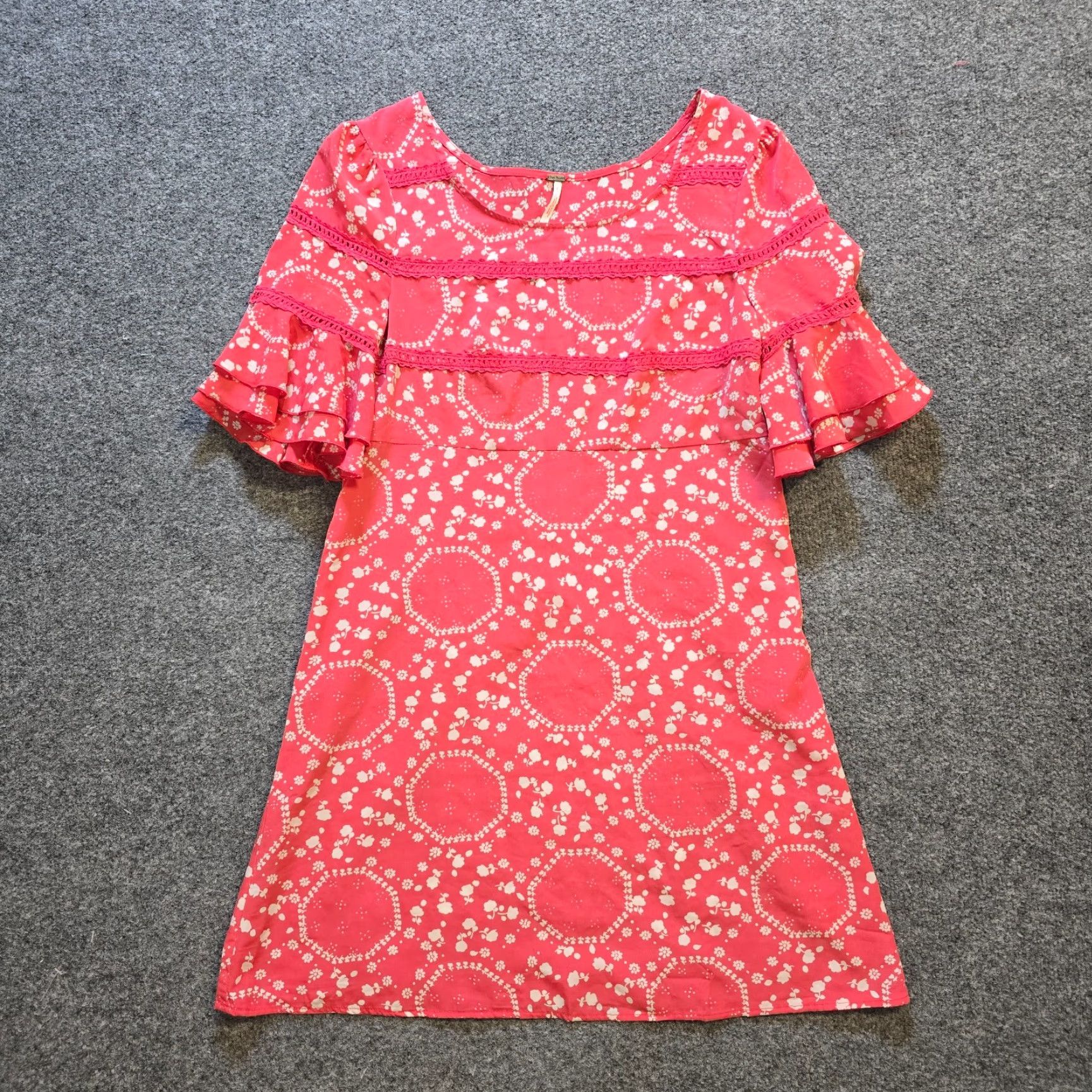 Free People Free People Dress Womens Size 2 Pink Floral Ruffle Sleeve Sheath Boho Casual Size XS / US 0-2 / IT 36-38 - 2 Thumbnail