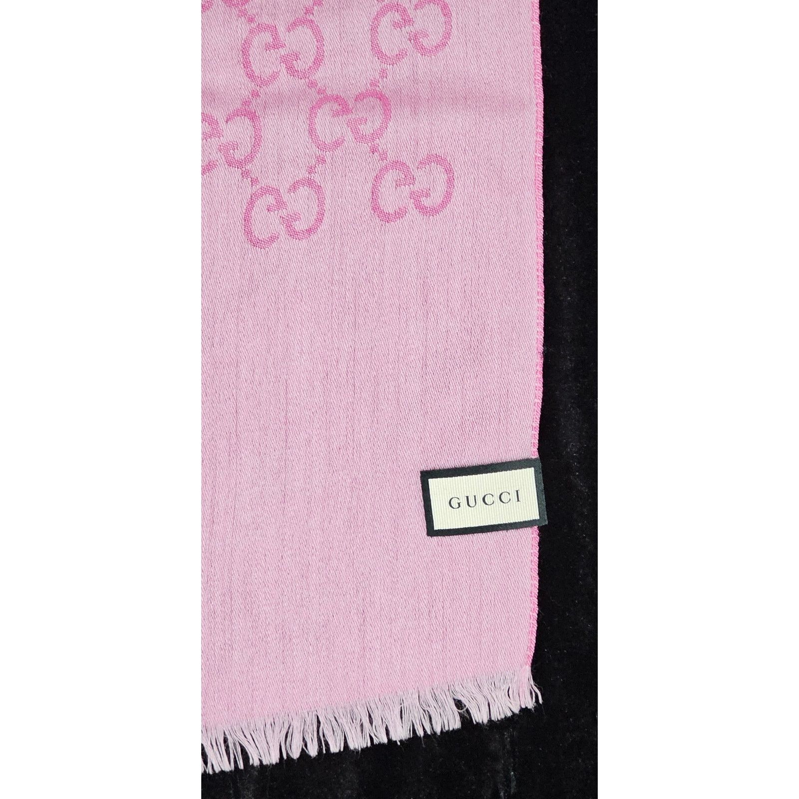 Hermes GUCCI Pink Jacquard Logo GG Wool Silk Scarf Size ONE SIZE - 2 Thumbnail