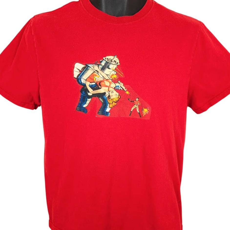 Jerzees Rampaging Robot T Shirt Mens Small Red Out Of This World Sci Fi 50s Comic Book Size US S / EU 44-46 / 1 - 2 Thumbnail