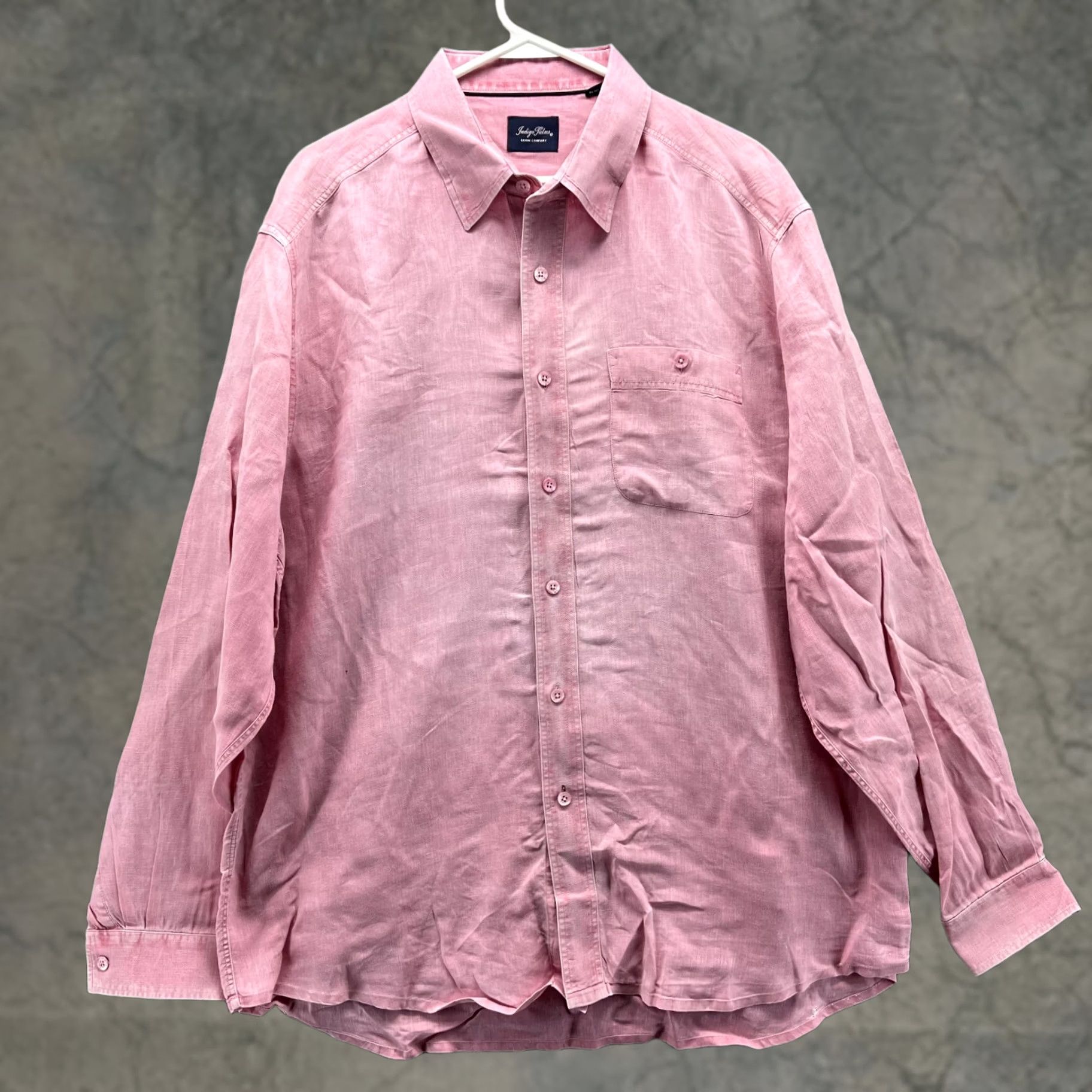 Pinko Indigo Palms Shirt Men XL Adult Pink Linen Button-Down Casual Preppy Striped? No Solid Pink Size US XL / EU 56 / 4 - 1 Thumbnail