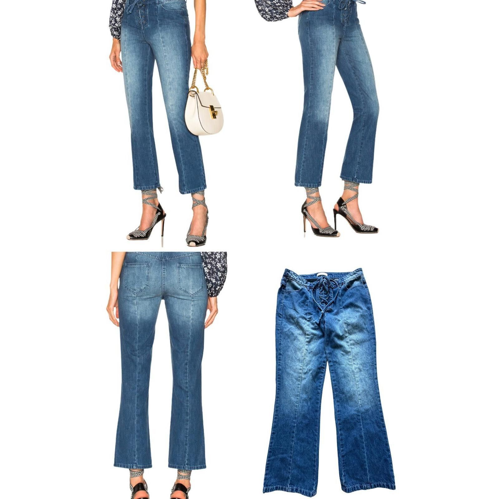 Designer ULLA JOHNSON Alex Jeans Size 6 Lace up Blue Size 28" / US 6 / IT 42 - 1 Thumbnail