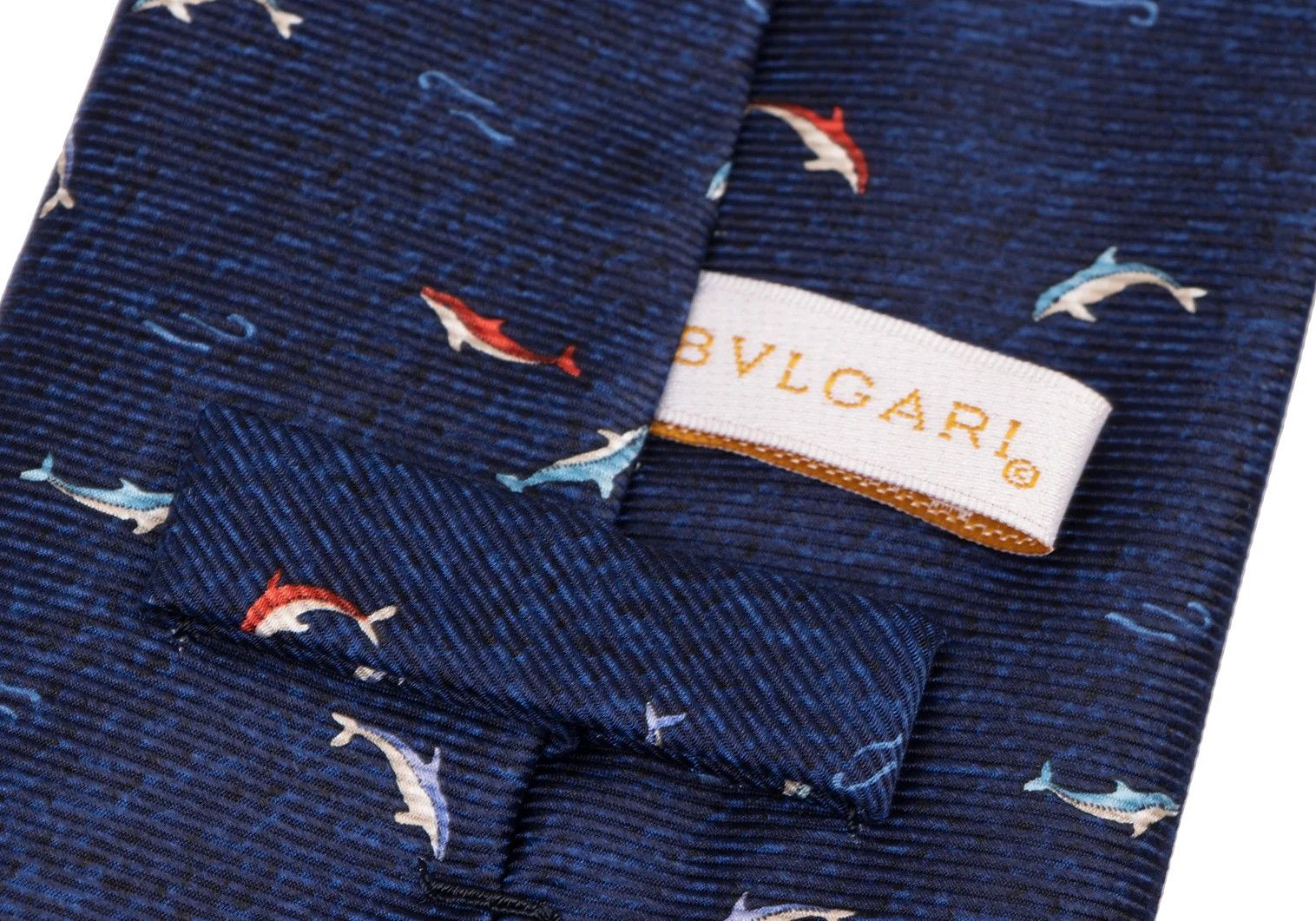 Bvlgari Dolphin Pattern Silk Tie in Blue, Navy, and Red Size ONE SIZE - 9 Thumbnail