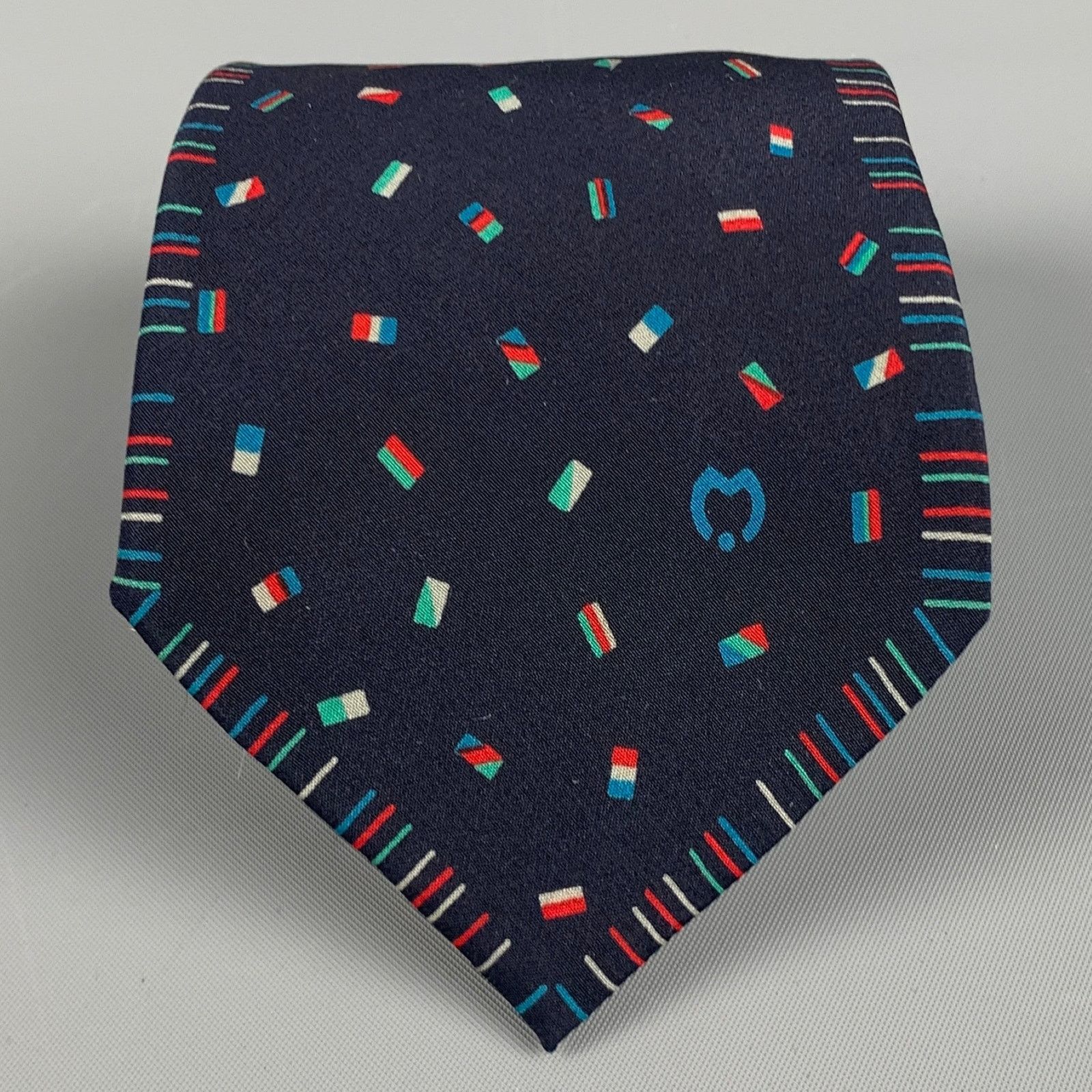 Mila Schon MILA SCHON Black Multi-Color Flags Silk Tie Size ONE SIZE - 1 Thumbnail