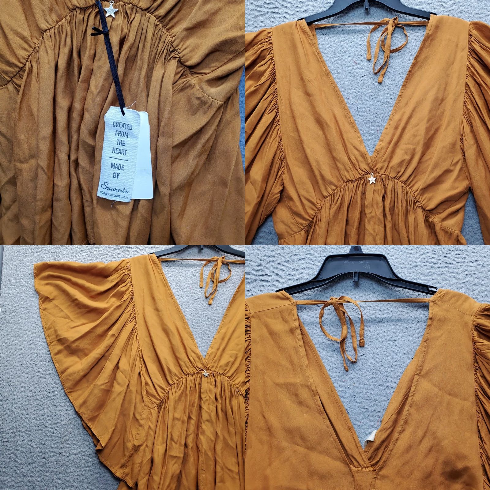 Vintage Souvenir Blouse Womens M Tan Boho Butterfly Sleeve V-Neck Tie Back Shirt Mens? Size M / US 6-8 / IT 42-44 - 8 Thumbnail