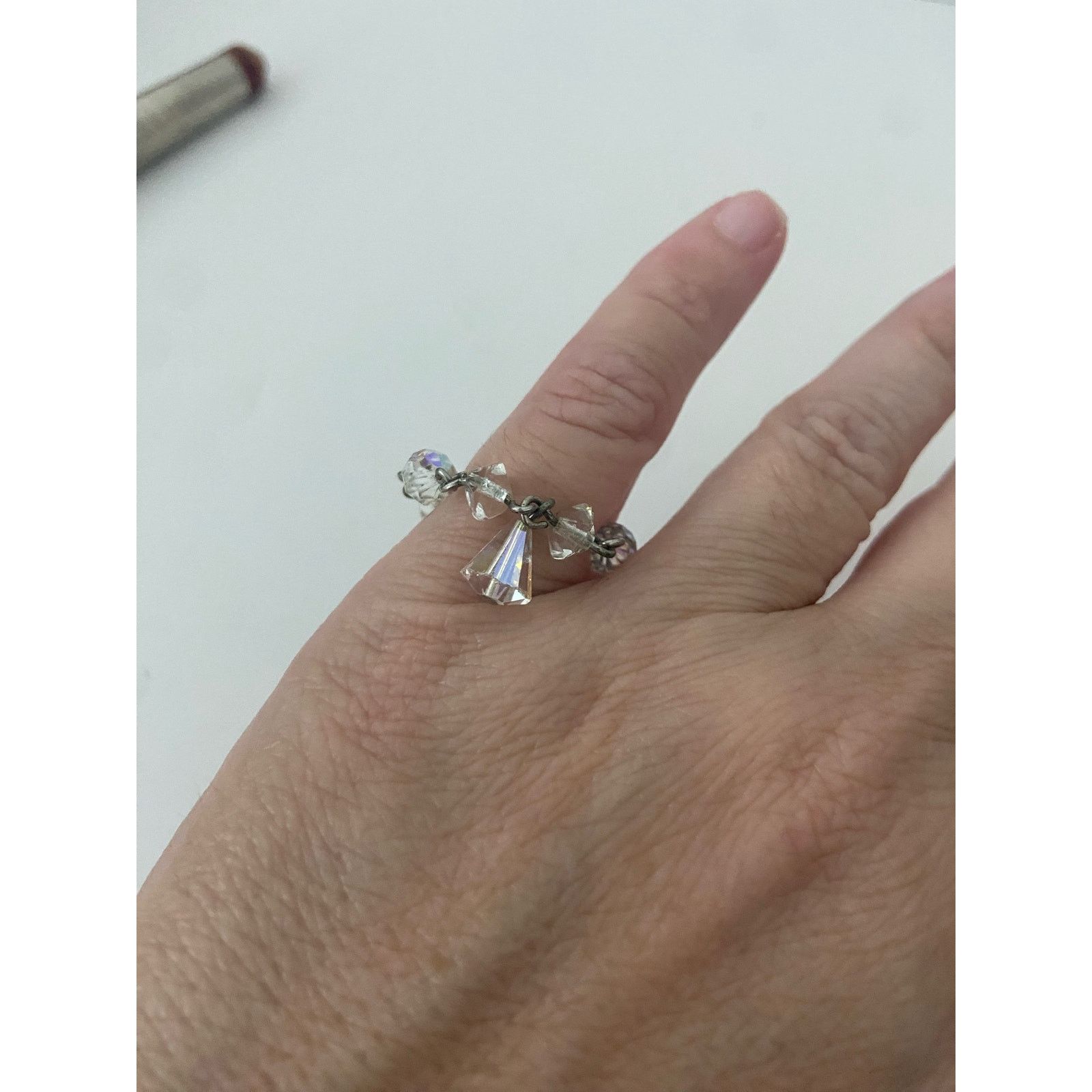 Handmade Upcycled clear glass bead ring size 7.5 Size ONE SIZE - 1 Thumbnail