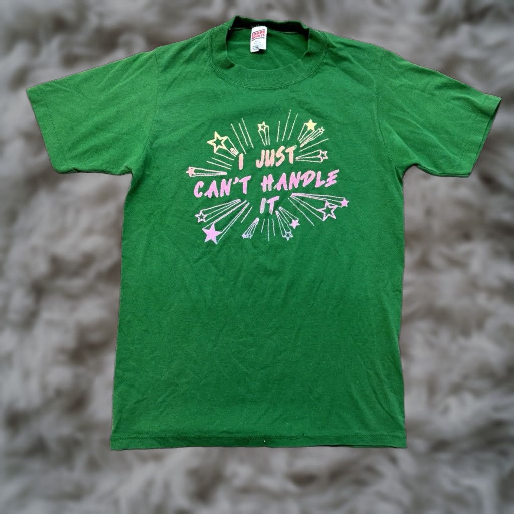 Vintage VINTAGE M & M Graphic T Shirt Mens M 80s Green I Just Cant Handle It USA Made Short Sleeve Crew Neck Cotton Blend Polyester Womens?? Size US M / EU 48-50 / 2 - 1 Thumbnail
