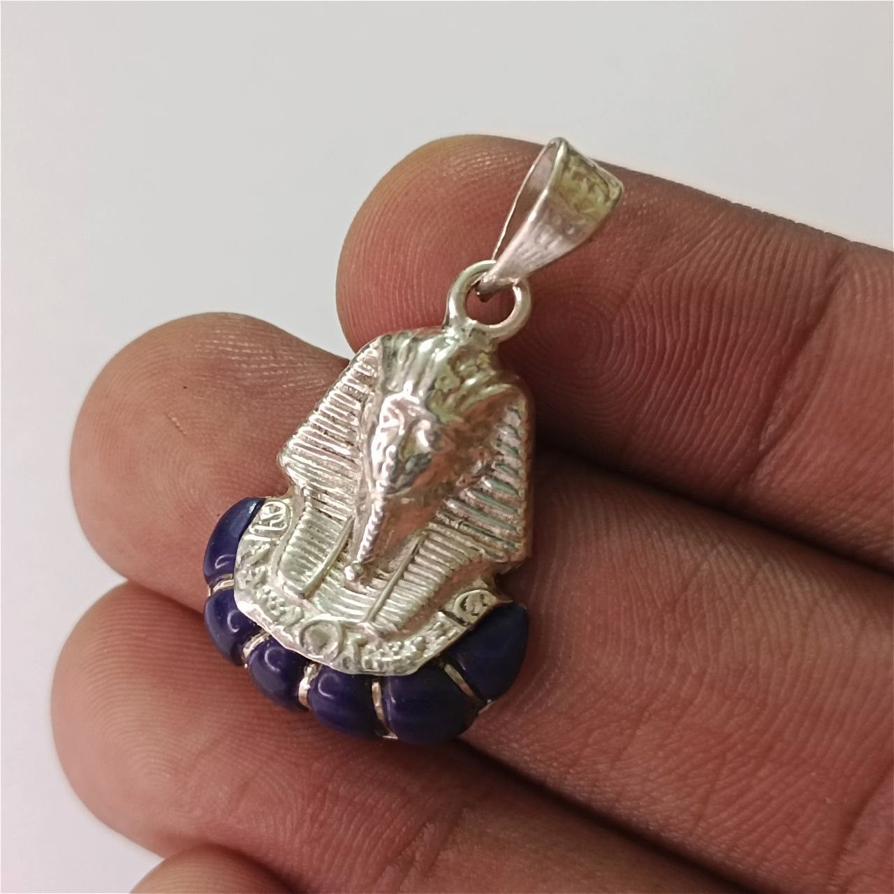 925 Silver Pharaoh Pendant with Lapis Lazuli –Egypt Jewelry