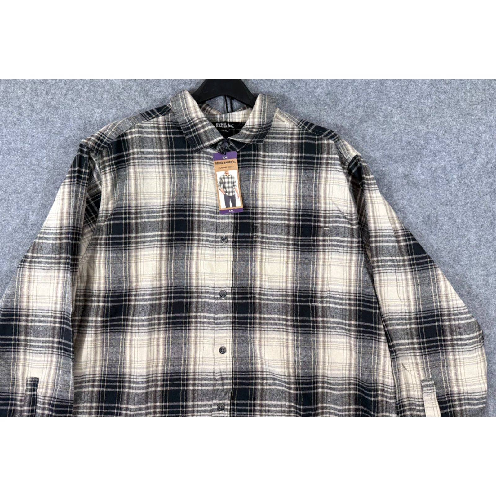 Eddie Bauer Eddie Bauer Shirt Mens 2XL Flannel Cream Black Plaid Button-Up Long Sleeve NWT Size US XXL / EU 58 / 5 - 2 Thumbnail