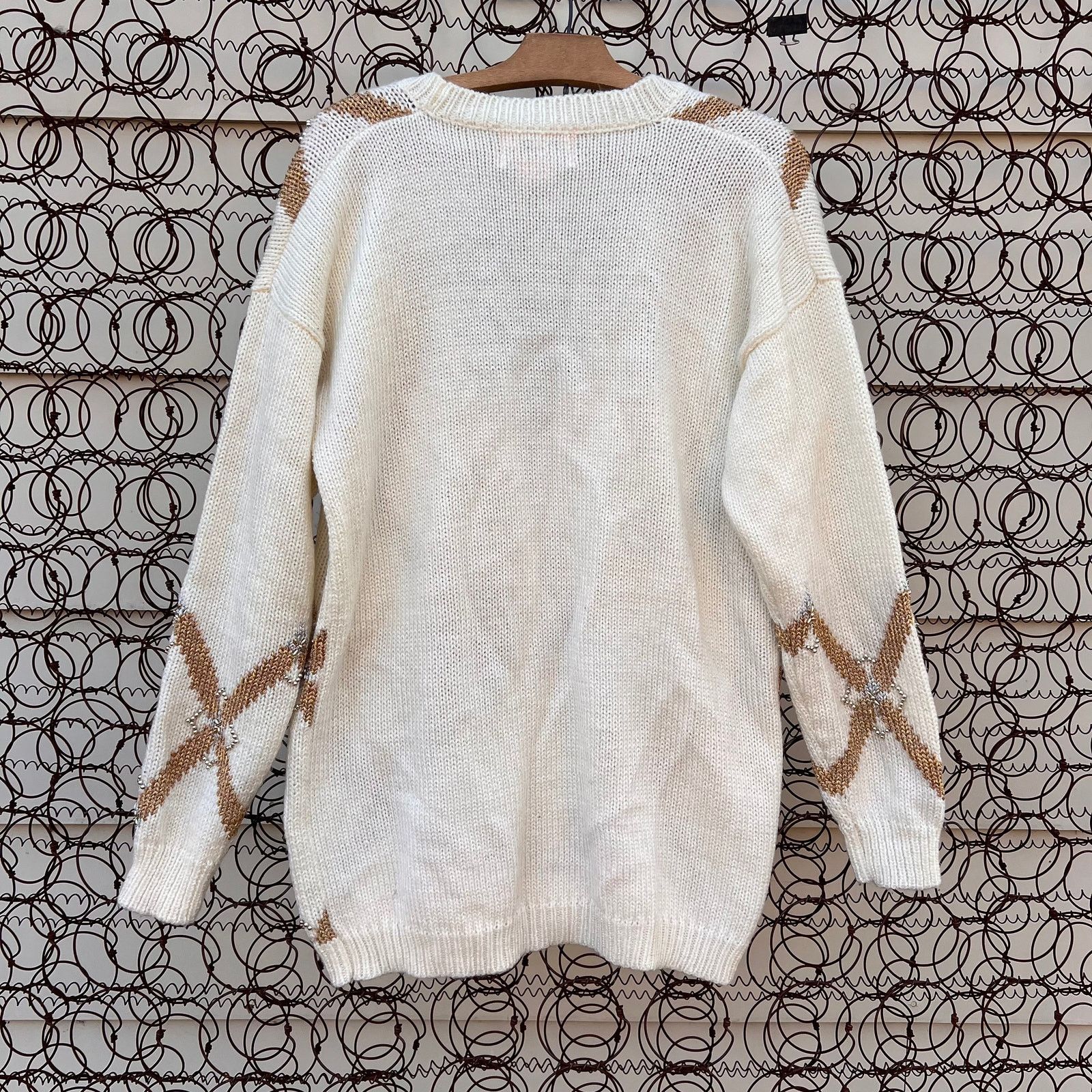 Vintage Argyle pattern bead detail button down cardigan sweater Size L / US 10 / IT 46 - 3 Thumbnail
