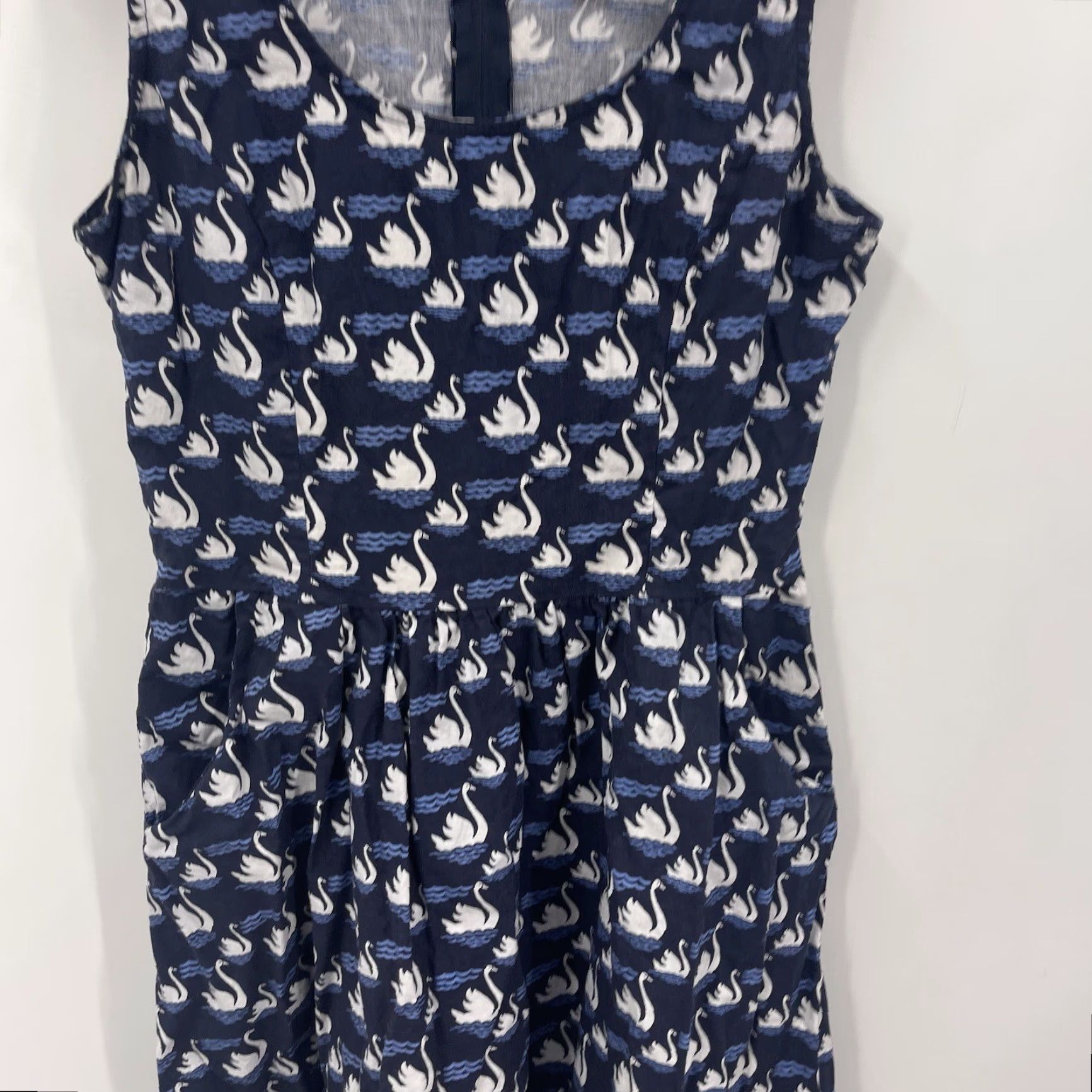 Vintage VINTAGE Retrolicious Womens Dress Sleeveless Knee Length Pleated Zipper Pockets Casual 90s Blue Size M / US 6-8 / IT 42-44 - 3 Thumbnail
