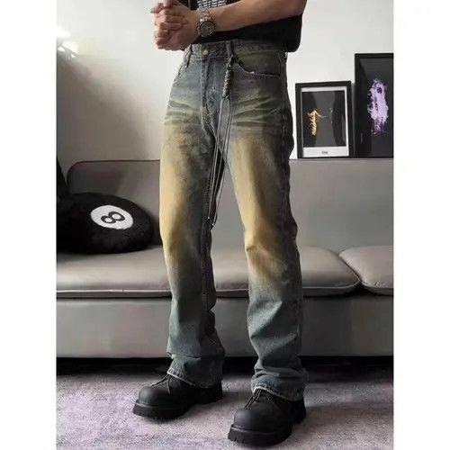 VIBE Blue vintage washed men's distressed straight jeans y2k Size US 32 / EU 48 - 6 Thumbnail