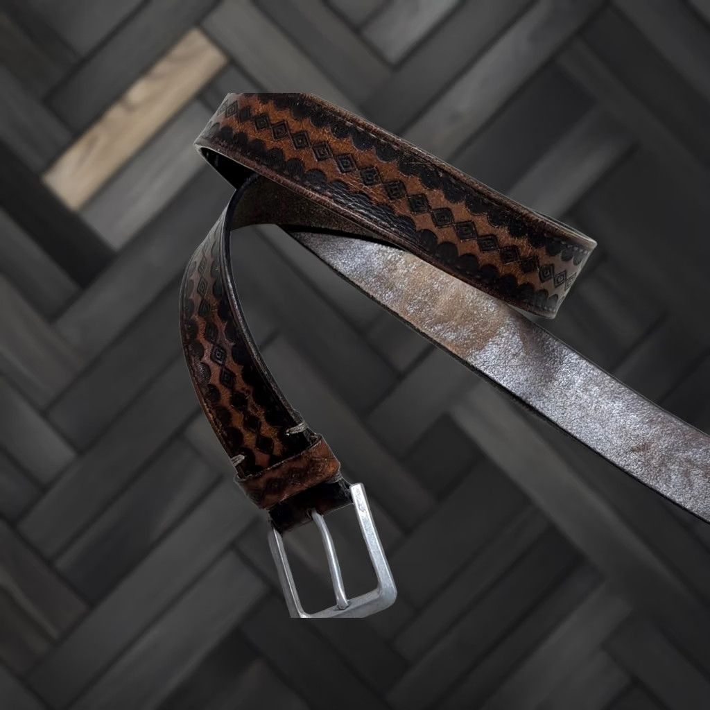 Cremieux VINTAGE tooled leather belt WESTERN brown 40 full grain cowhide belt Mens Size 40 - 1 Thumbnail