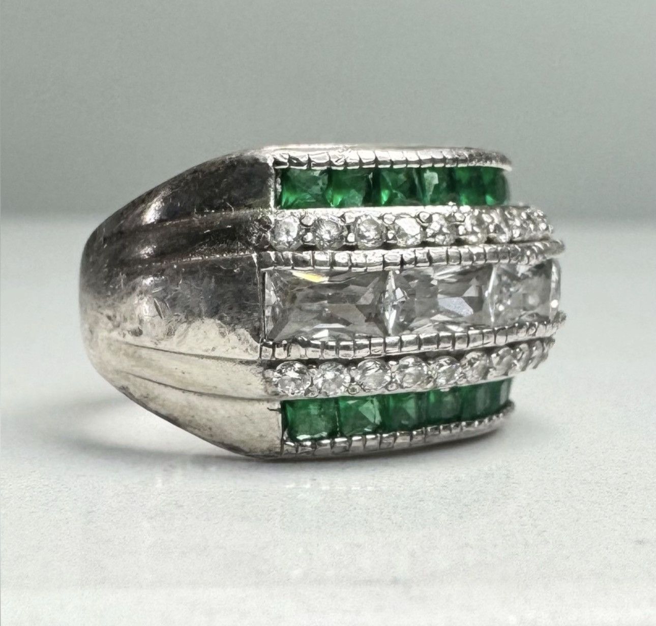 Other 925 Sterling Silver Emerald Green Clear CZ Band Ring Size 6 Size ONE SIZE - 3 Thumbnail