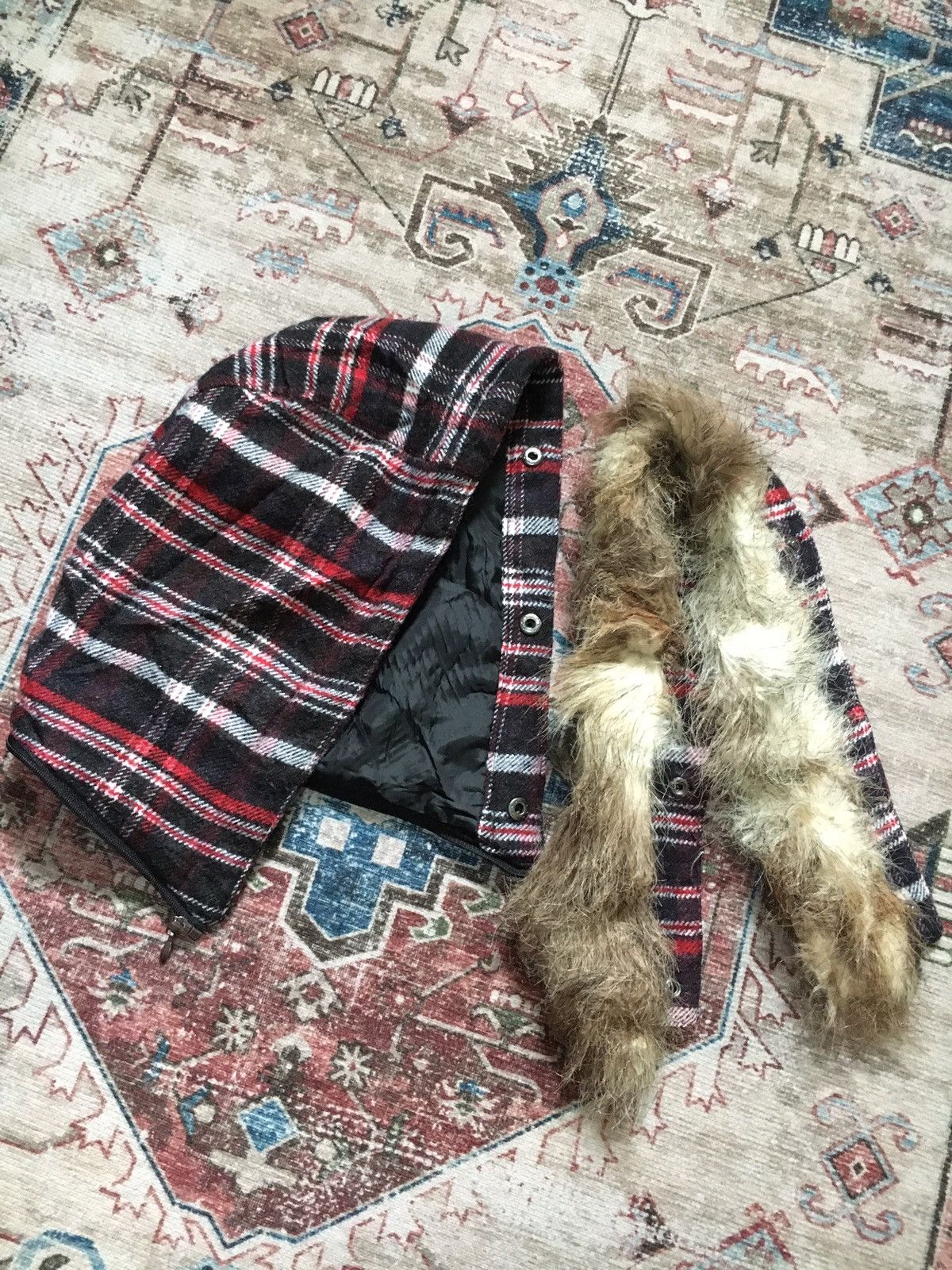 If Six Was Nine × Japanese Brand × Le Grande Bleu (L.G.B.) Cox Plaid Fur Hooded Jacket Size US L / EU 52-54 / 3 - 9 Thumbnail
