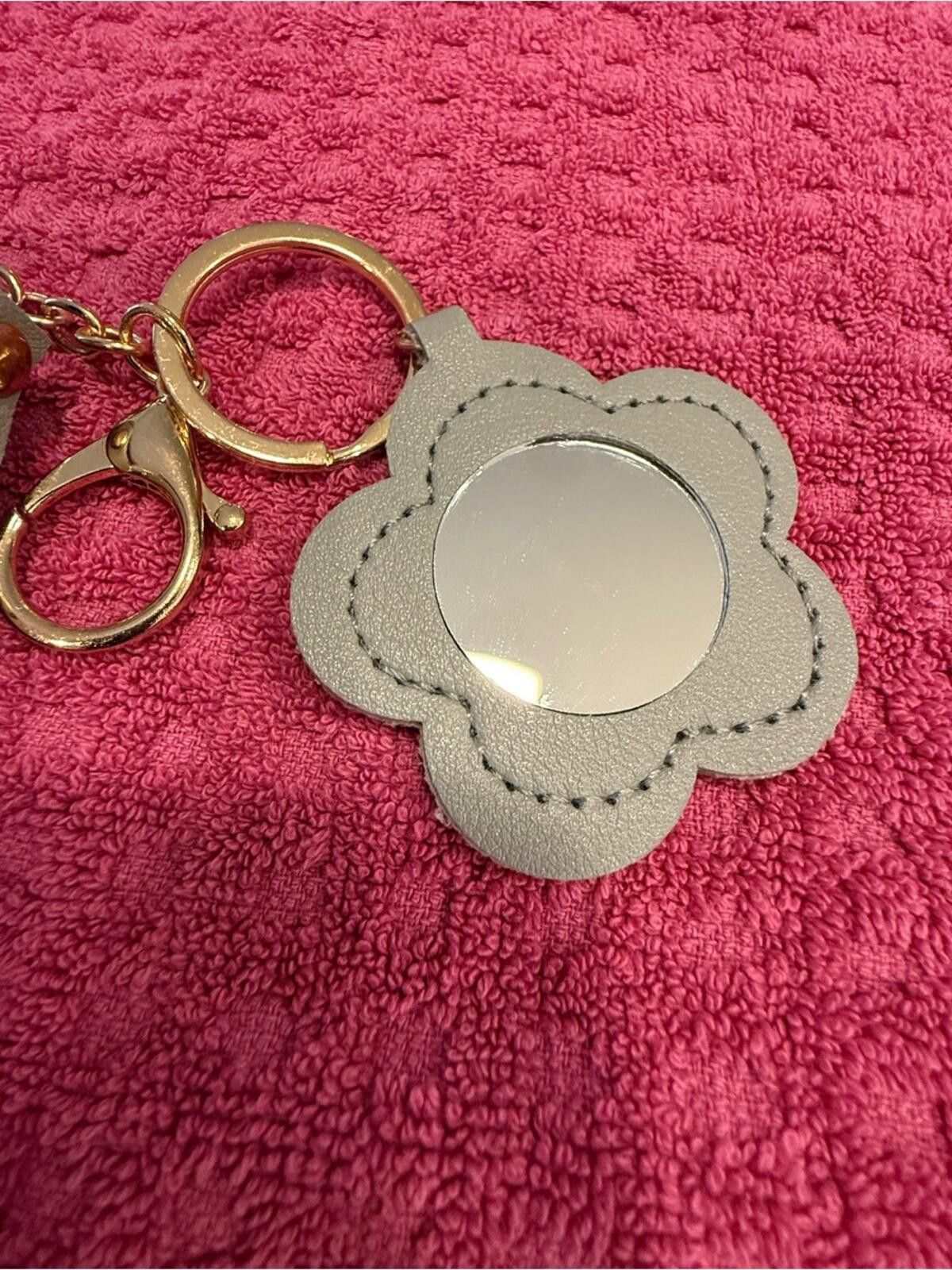 Other Faux leather gray lipstick keychain floral mirror travel Size ONE SIZE - 3 Thumbnail