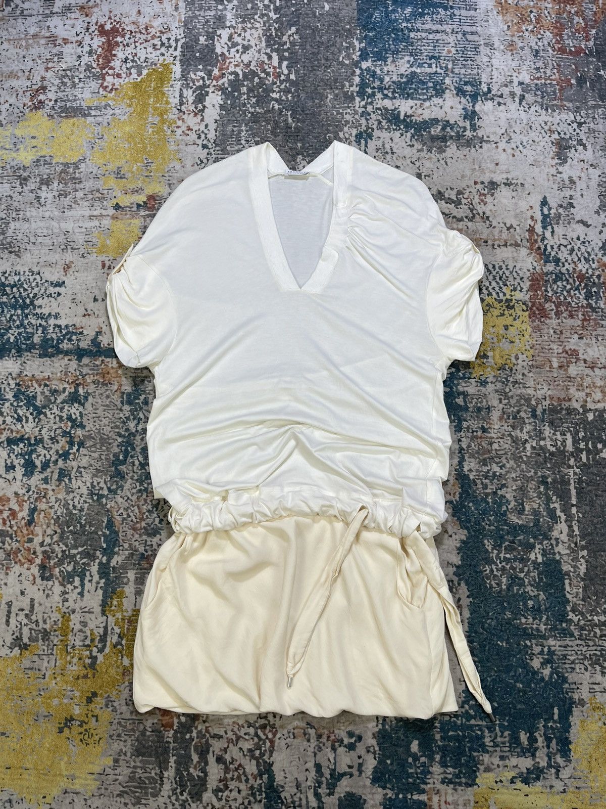 Brunello Cucinelli Brunello Cucinelli White Ruched Drawstring Mini Dress Size M / US 6-8 / IT 42-44 - 2 Thumbnail