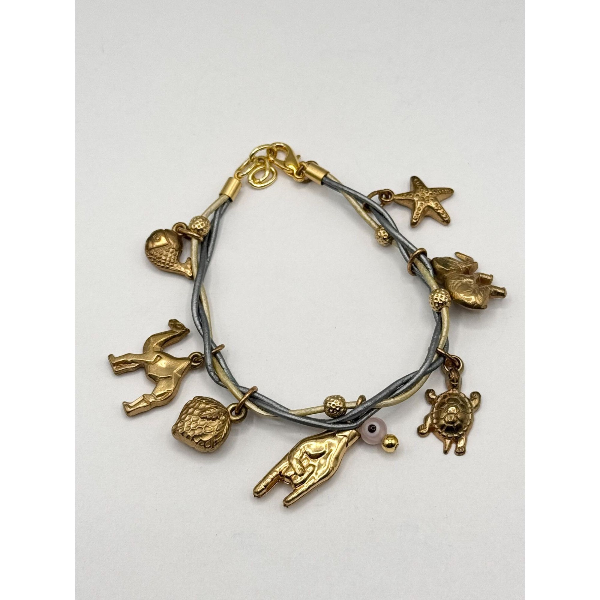 Vintage Braided two tone leather charm bracelet Size ONE SIZE - 2 Thumbnail