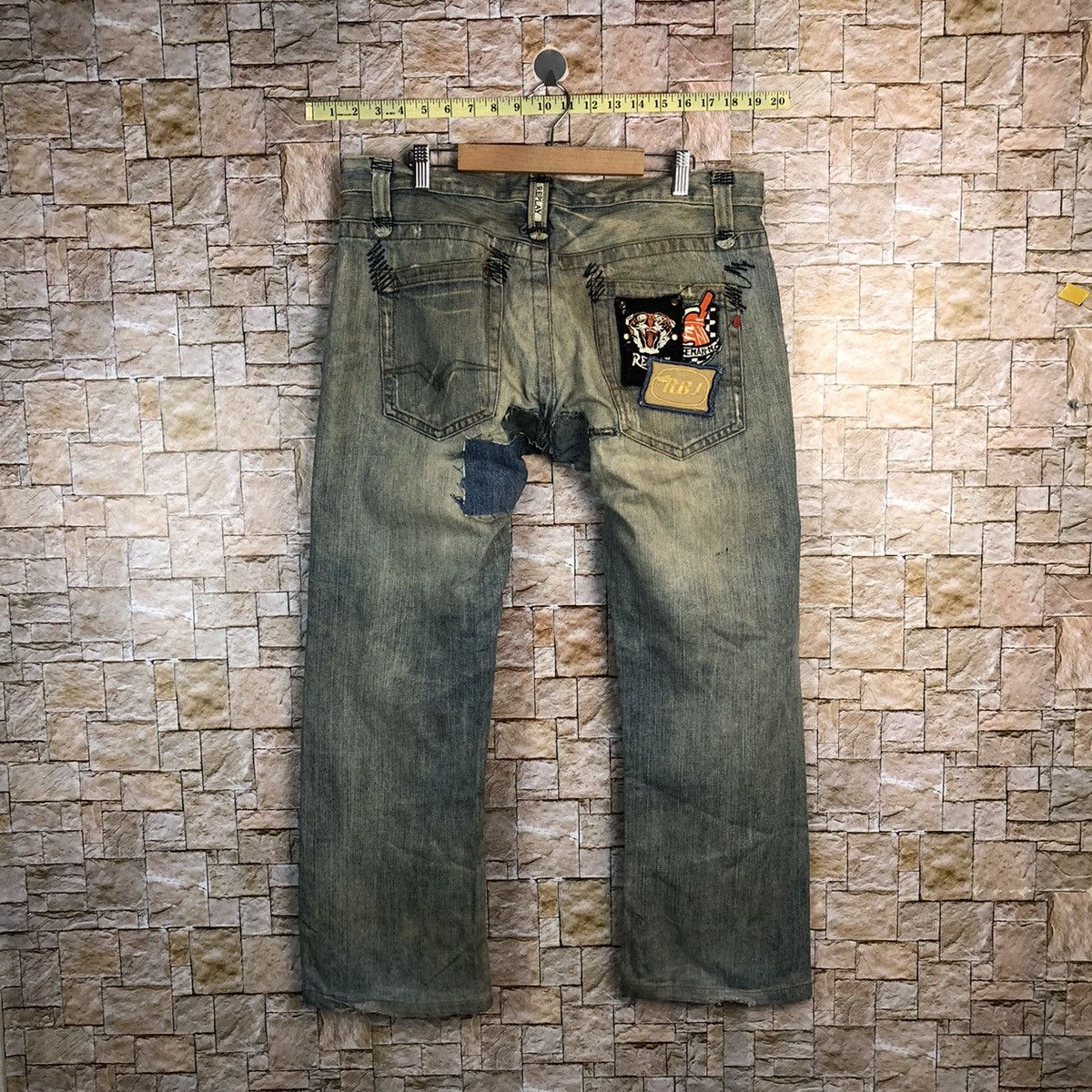 Replay Replay patchwork vintage Blue jeans Denim Pants #A573 Size US 35 - 13 Thumbnail