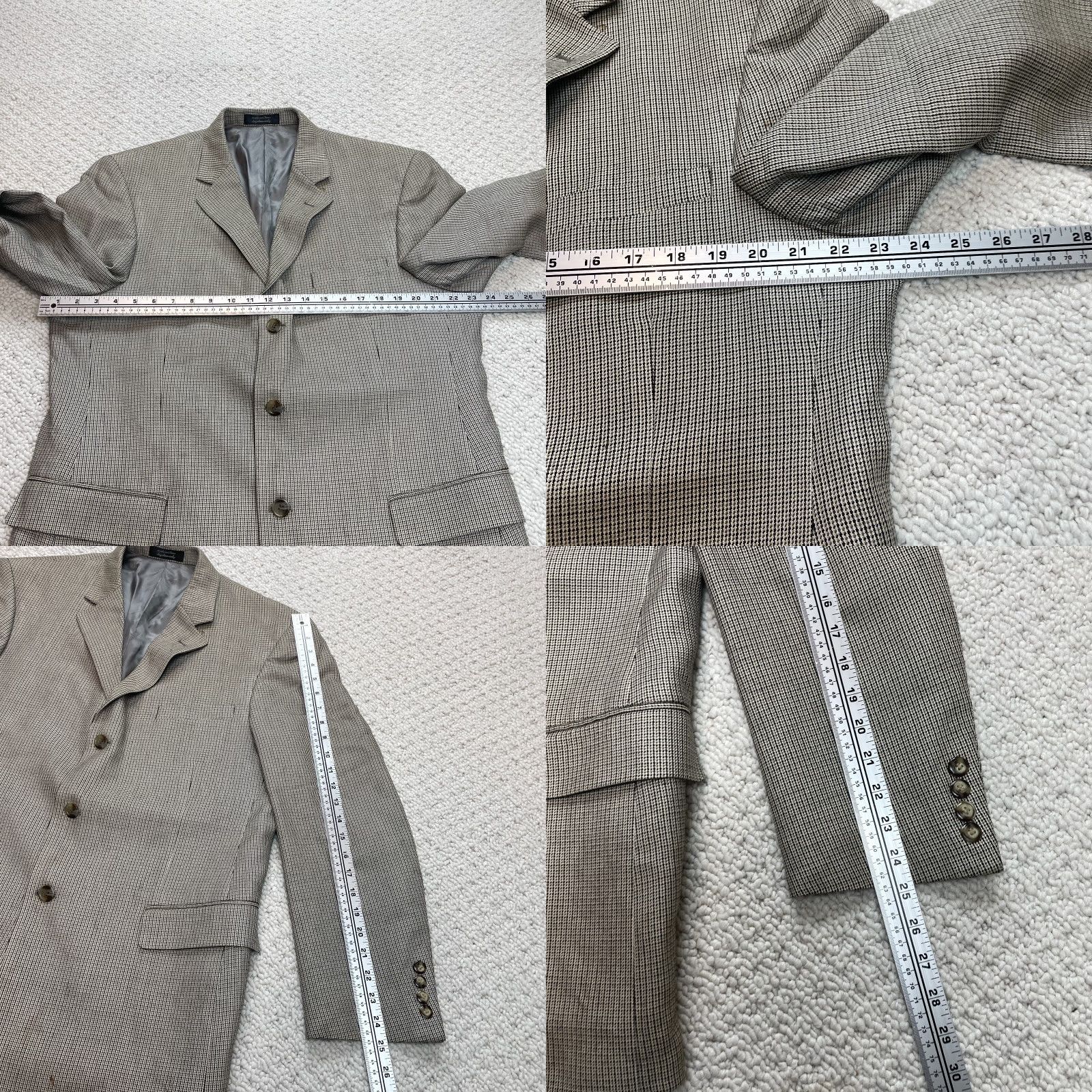 Vintage Andrew Fezza Mens Blazer 44 R Beige Silk Single-Breasted Notch Three-Button Short Sports Coat Formal Size 44R - 9 Thumbnail