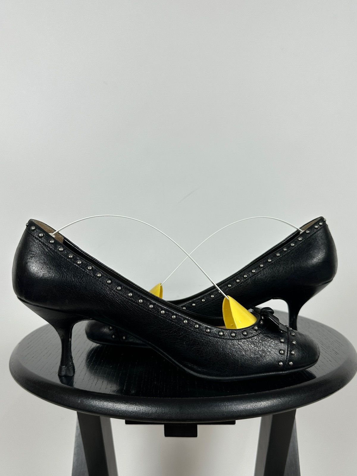 Prada Prada Black Leather Studded Bow Kitten Heels Pumps Size US 9 / IT 39 - 7 Thumbnail