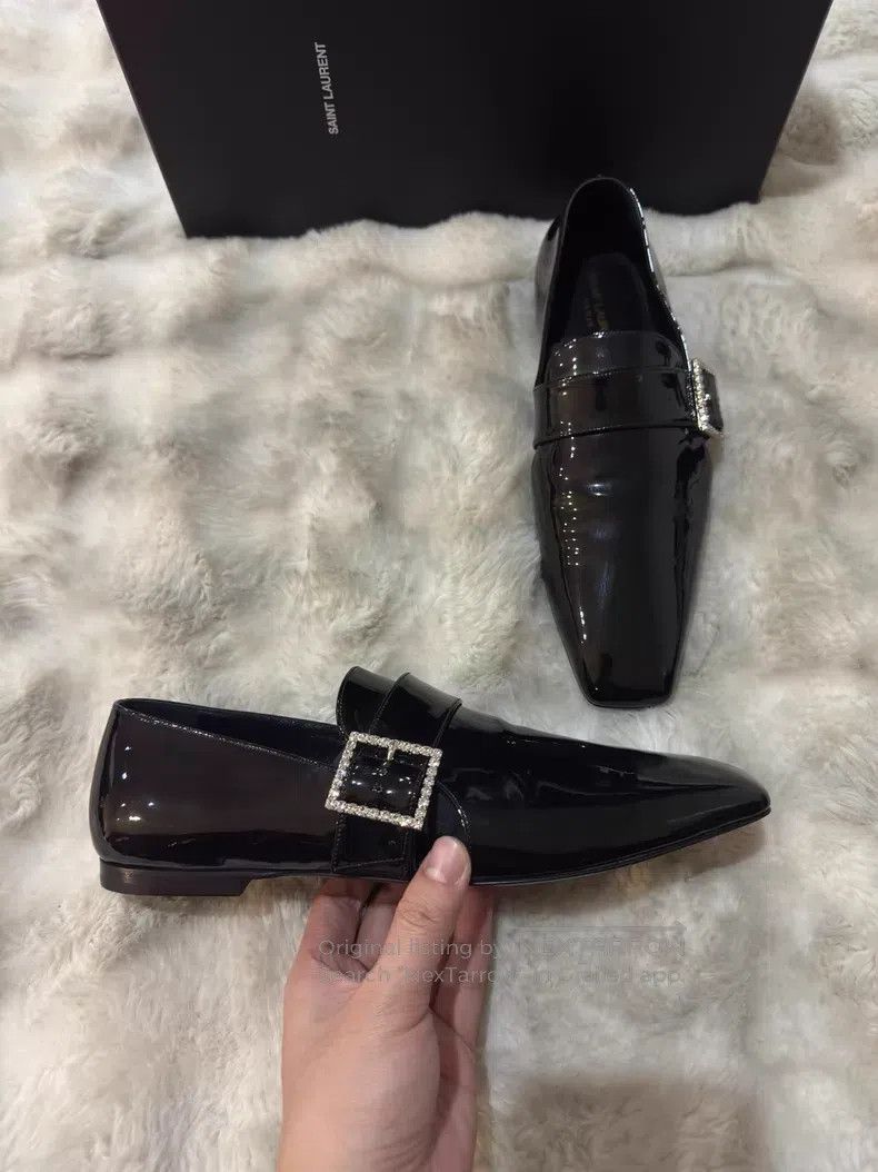 Saint Laurent Paris Saint Laurent Paris Crystal Buckle Loafers Leather Shoes Size US 9 / EU 42 - 2 Thumbnail