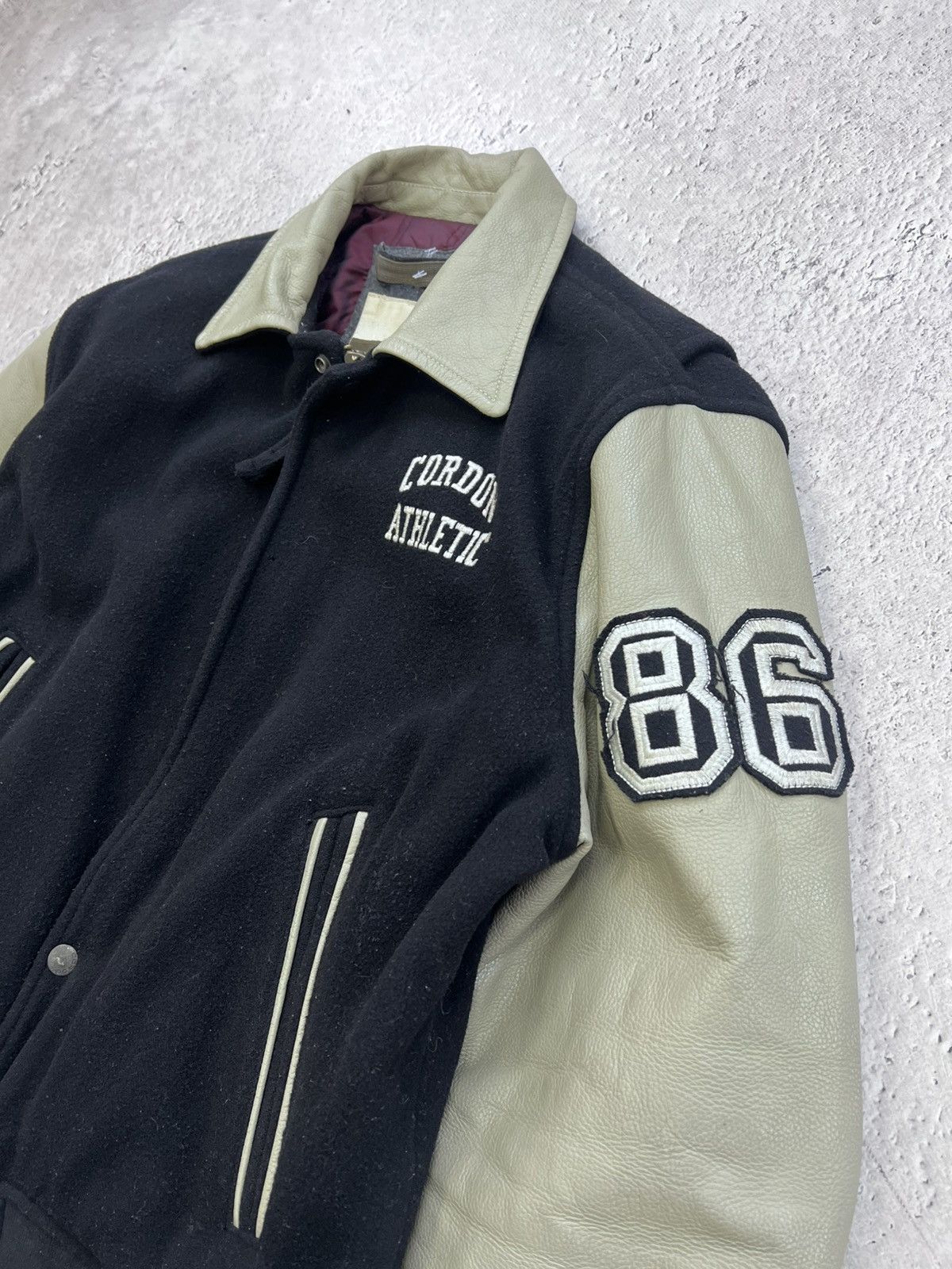 Japanese Brand × NBA Vintage 80's LEATHER Japan Leather Wool Varsity Jacket Size US L / EU 52-54 / 3 - 7 Thumbnail