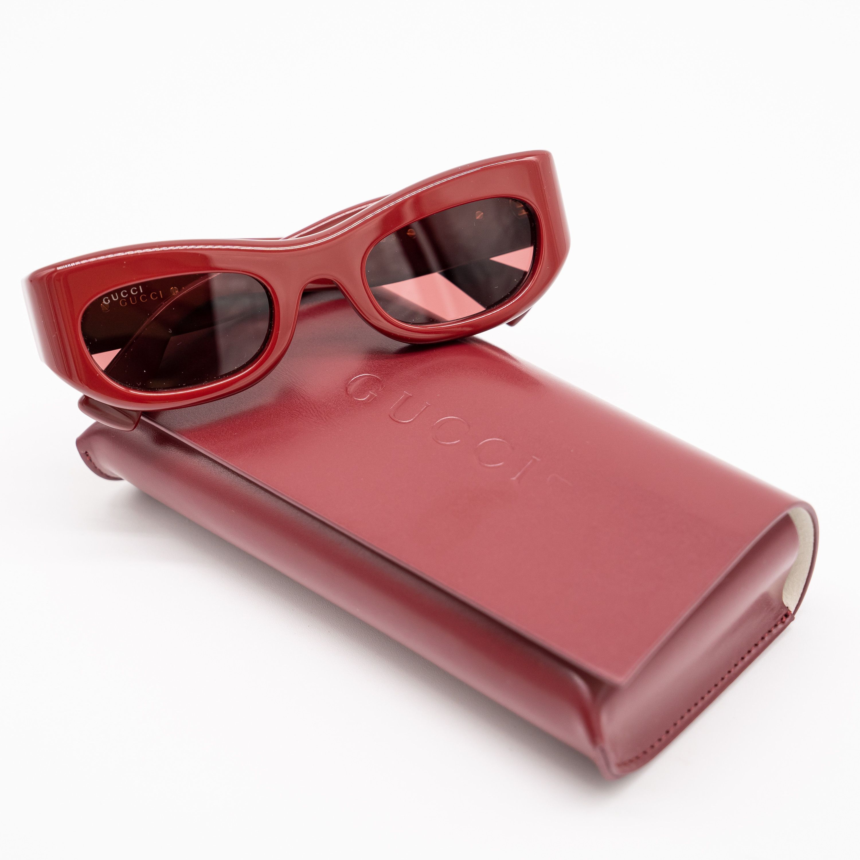Gucci Gucci GG1809S Rectangular Sunglasses Red Gold Acetate Size ONE SIZE - 2 Thumbnail
