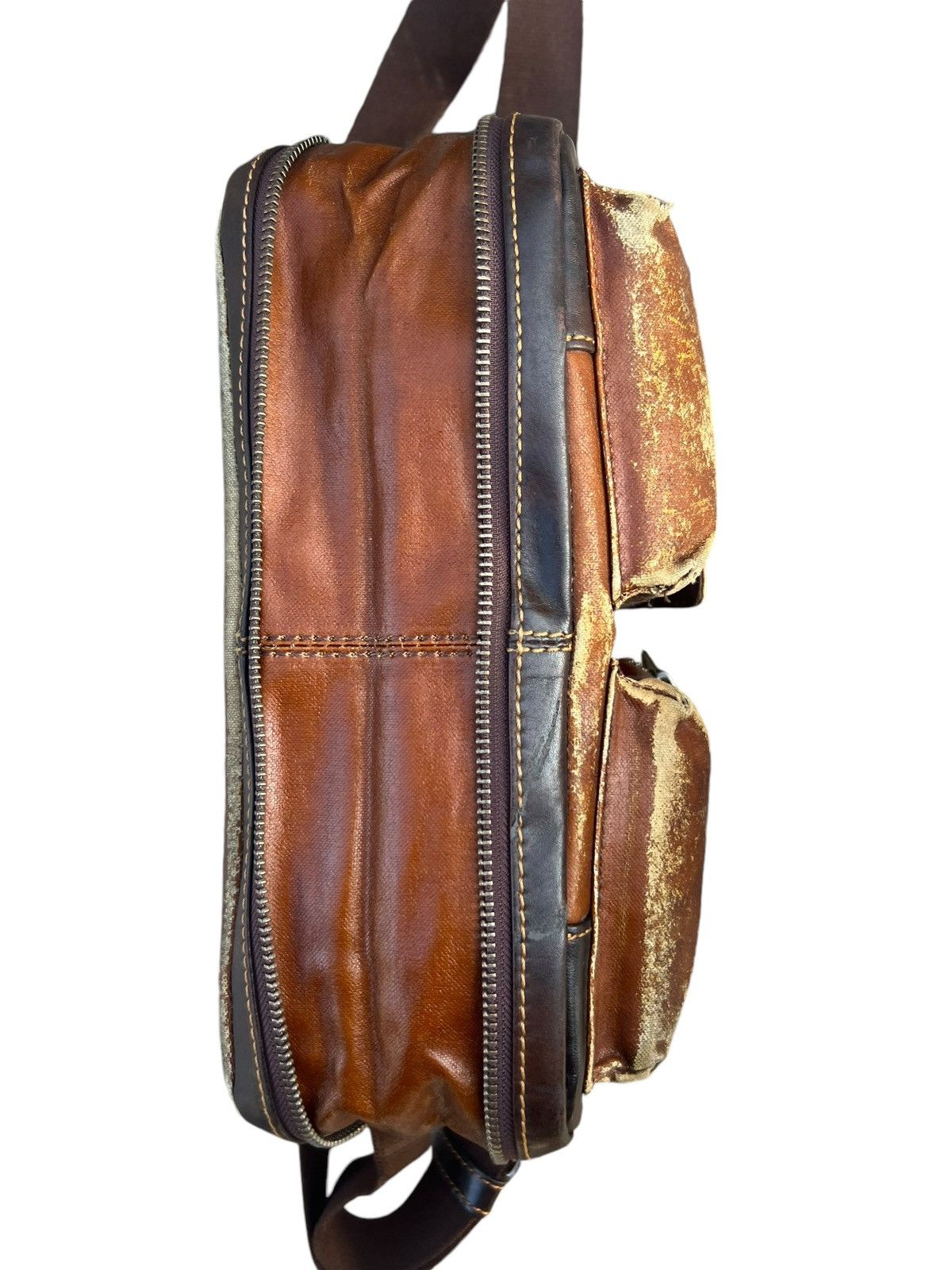 Japanese Brand Lin-ku Japan Distressed Waxed Patina Leather Cargo Bag Sling Size ONE SIZE - 18 Thumbnail