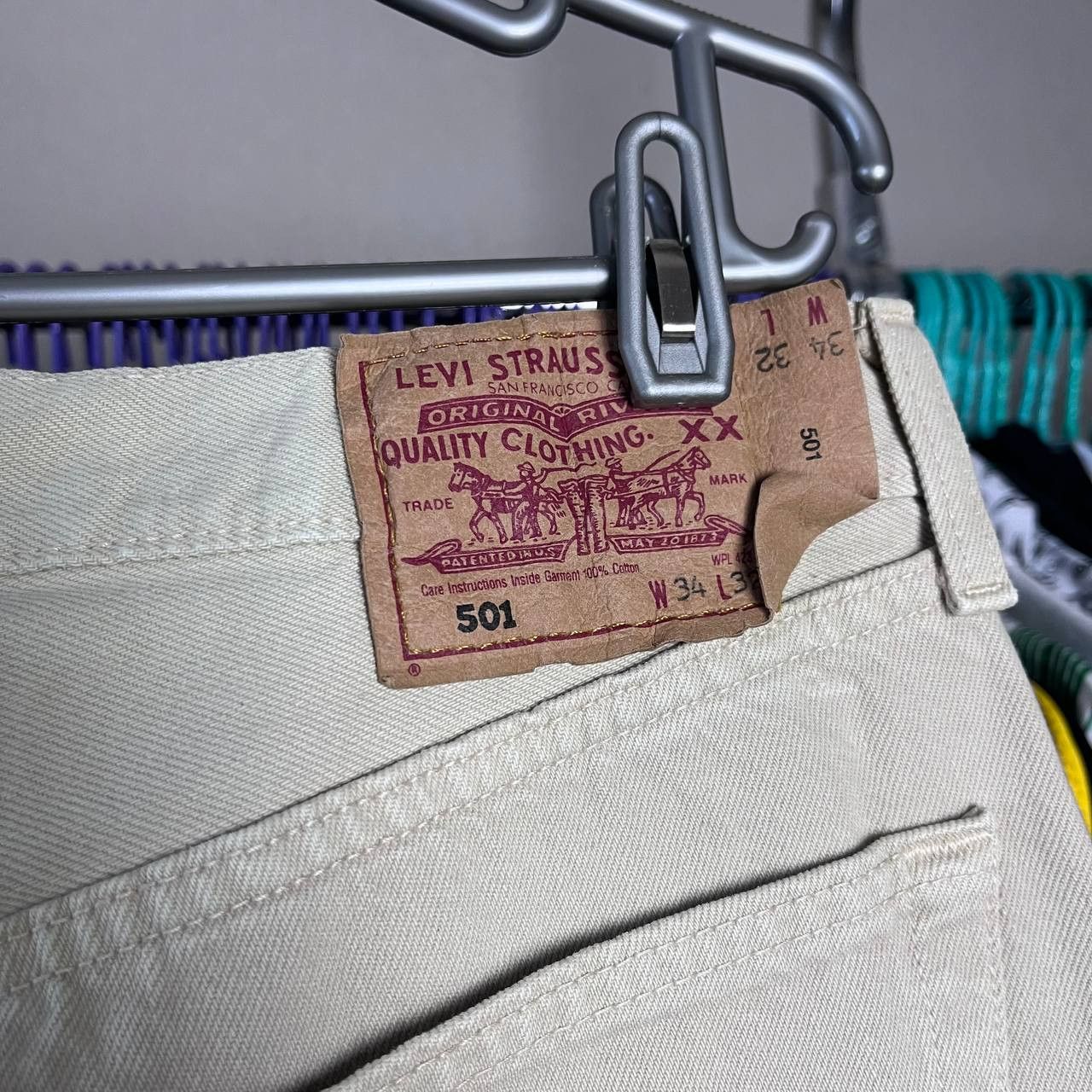 Levi's Vintage Clothing Vintage 90s Levis 501 Button Fly Beige Denim Pants USA Size US 34 / EU 50 - 3 Thumbnail