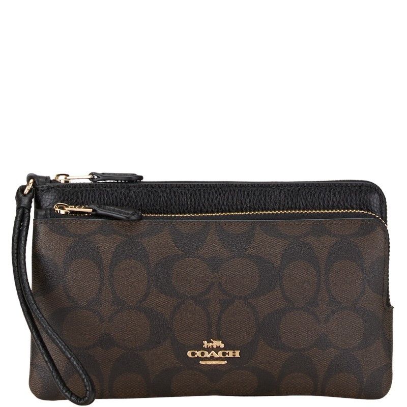 Coach Coach Coach Signature Double Zip Long Wallet C5576 Brown Black PVC Leather Canvas Long Wallet C5576 in Very Good Condition Size ONE SIZE - 1 Thumbnail