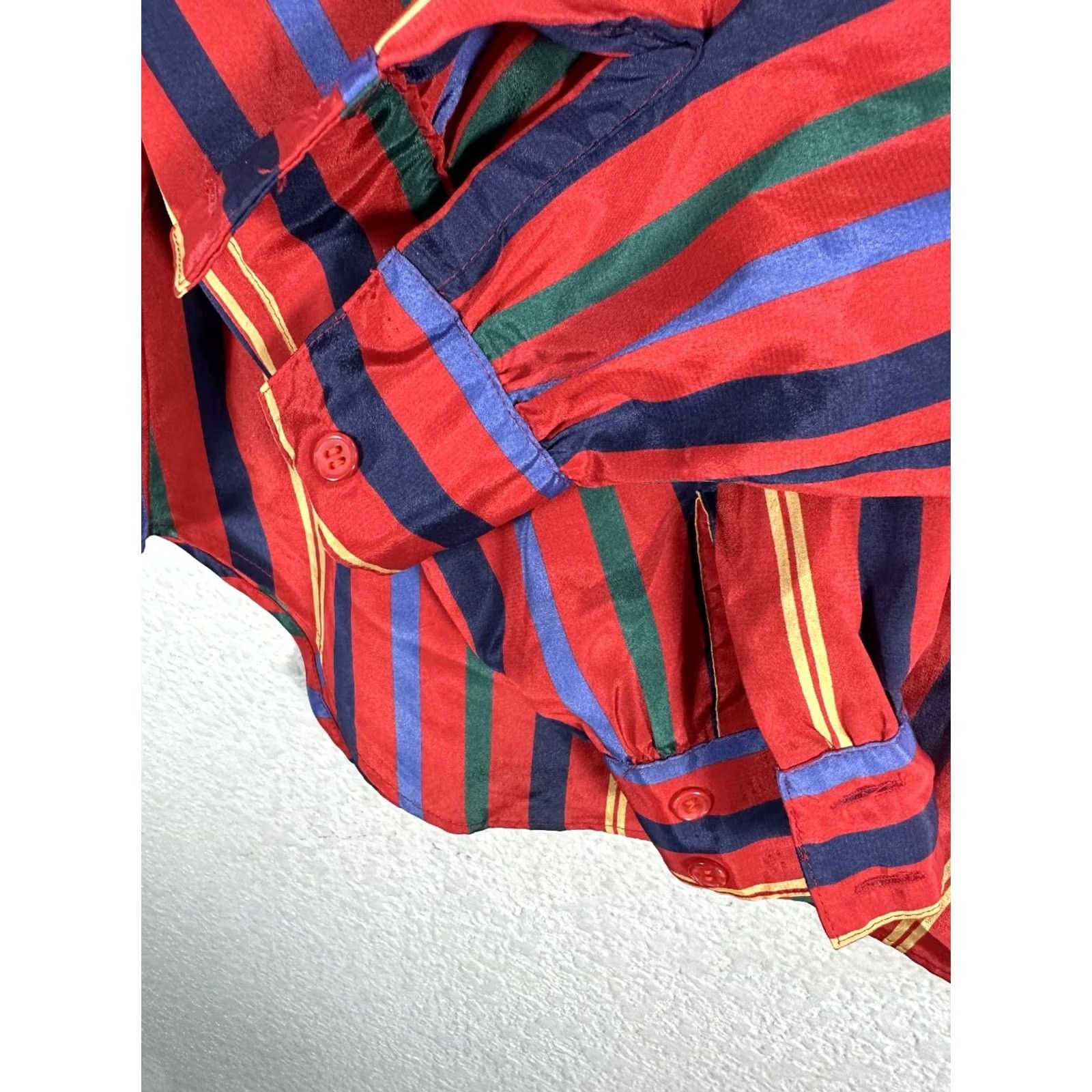 Vintage Vintage The Villager Red Striped Shirt Blouse Mock Neck Puff Sleeve Sz 6 Womens Size M / US 6-8 / IT 42-44 - 5 Thumbnail