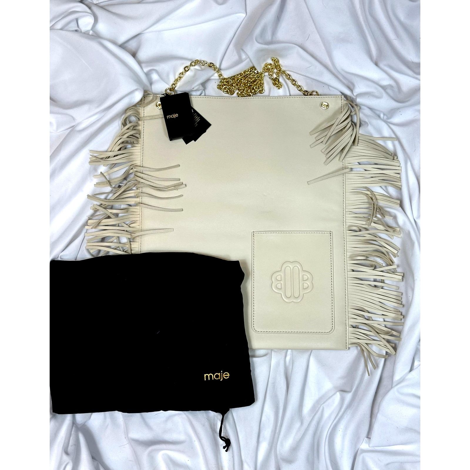 Maje Maje Clover Fringed Leather Bag Vanilla Ecru 14.5" x 12" Size ONE SIZE - 13 Thumbnail
