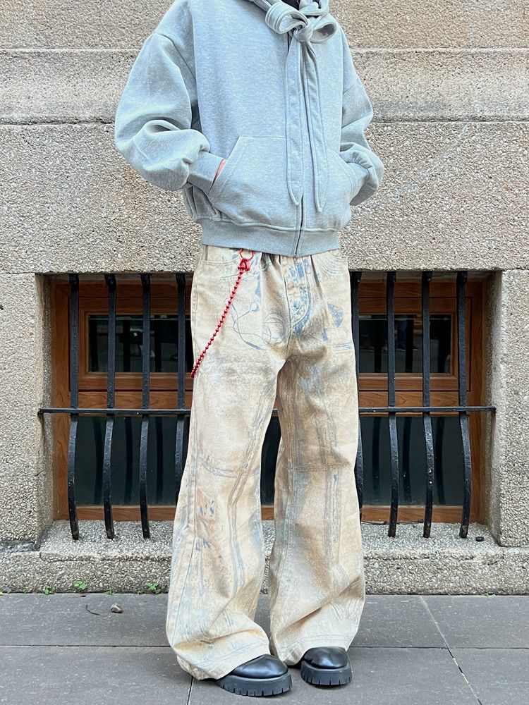 Jean Painted Print Baggy Wide Leg Jeans Size US 33 - 3 Thumbnail