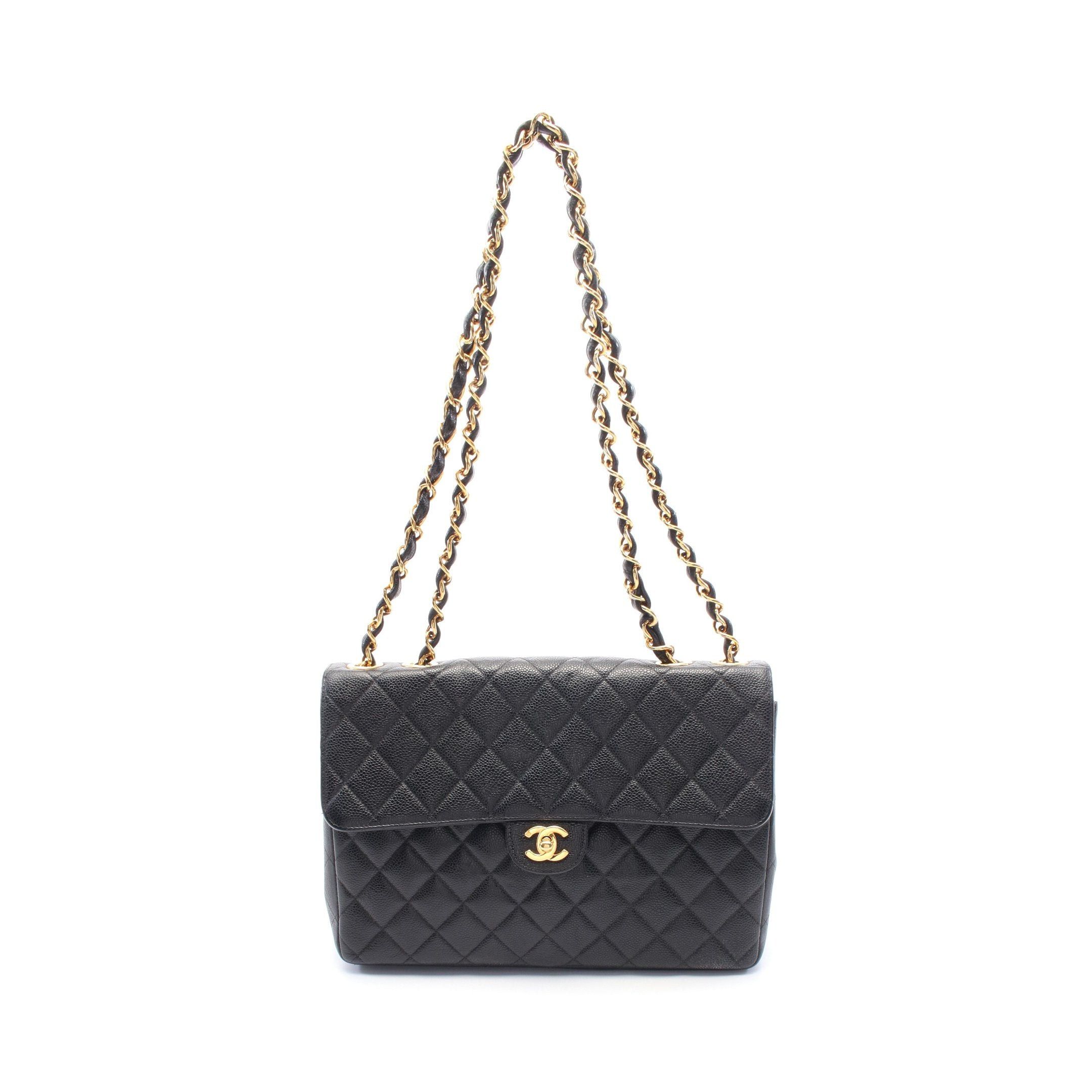 Chanel Chanel Decamatlassé 30 Single Flap Double Chain Shoulder Bag Caviar Skin Black Gold Hardware Size ONE SIZE - 1 Thumbnail