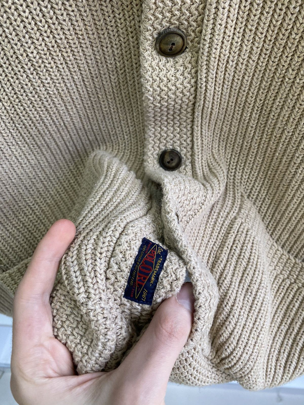 Polo Ralph Lauren × Ralph Lauren × Vintage Vintage Polo Ralph Lauren Knitted Beige Cardigan Size US L / EU 52-54 / 3 - 9 Thumbnail