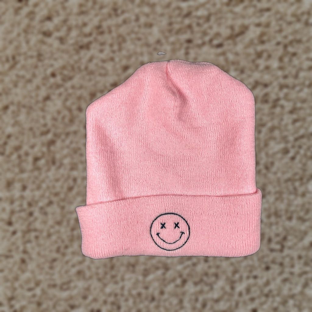 Pinko Unbranded Beanie Adult Pink Knit Acrylic Embroidered Happy Face Toque Skateboard Ski Wip Unisex – One Size, Casual Everyday Hat/Cap, USA Made Size ONE SIZE - 1 Thumbnail