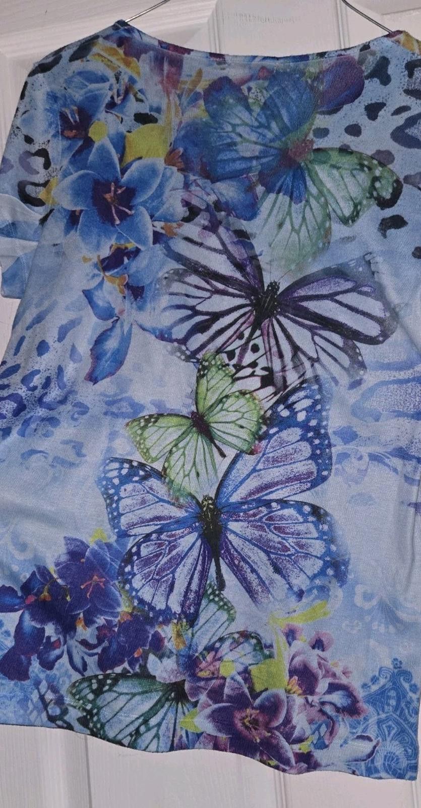 Apt. 9 APT. 9 Colorful Blue Green Butterfly Floral Print Blouse Top Size L / US 10 / IT 46 - 10 Thumbnail