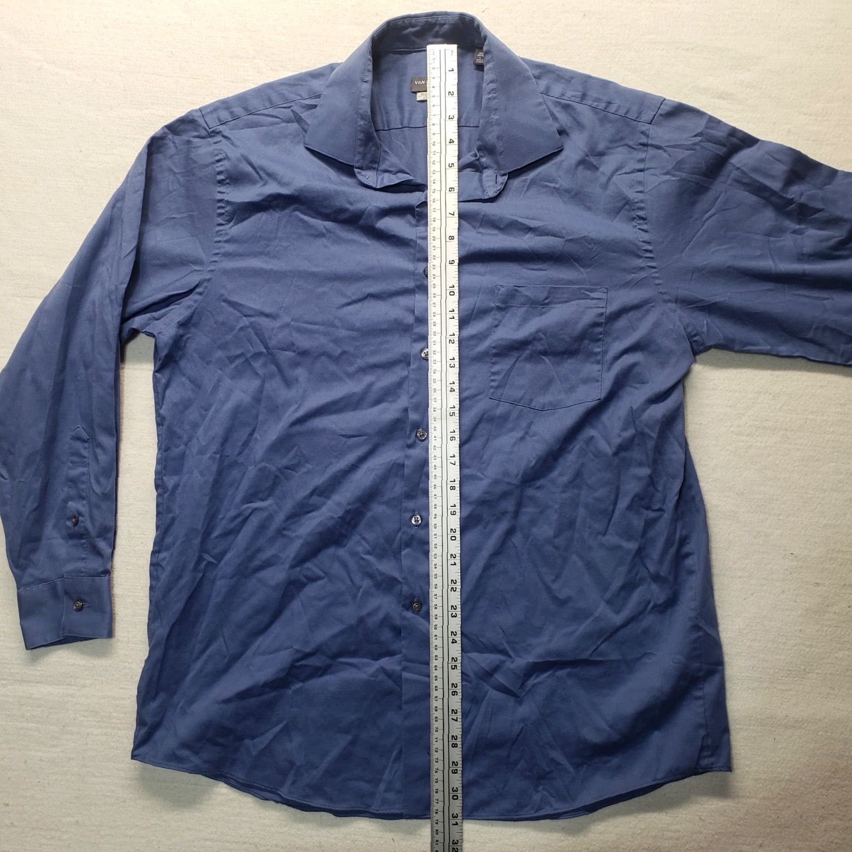 Van Heusen Van Heusen Dress Shirt Solid Blue Collar Spread Adult Men 16.5 32/33 L Large Shirt Mens Blue Blue Dress Shirt Size 42R - 5 Thumbnail