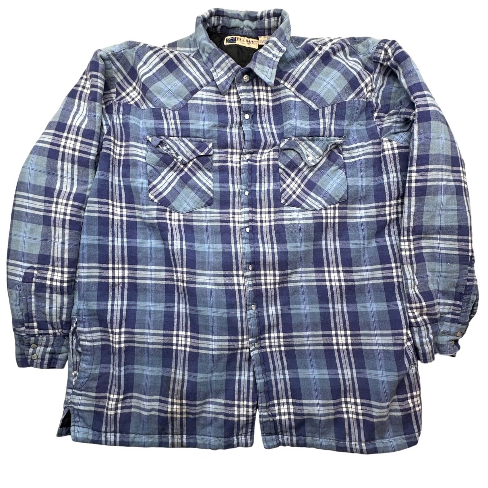 Vintage VINTAGE Big Mac Shirt Plaid 2XLT Long Sleeve Pearl Snap Quilted Lined Knit Cotton Nylon Polyester Men Blue 90s Shirt Mens Size US XXL / EU 58 / 5 - 2 Thumbnail