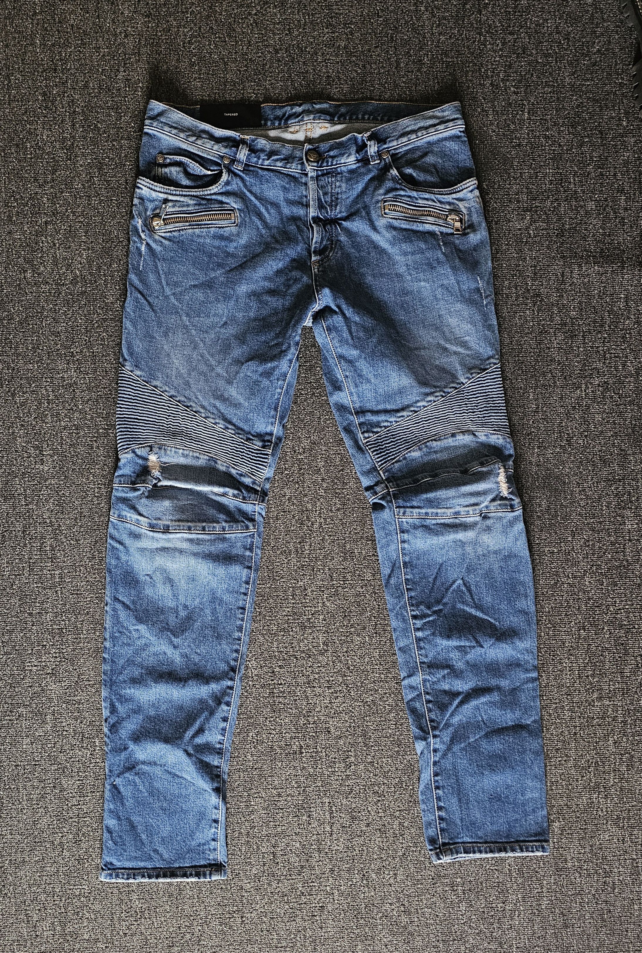 BALMAIN men's blue biker jeans size 32