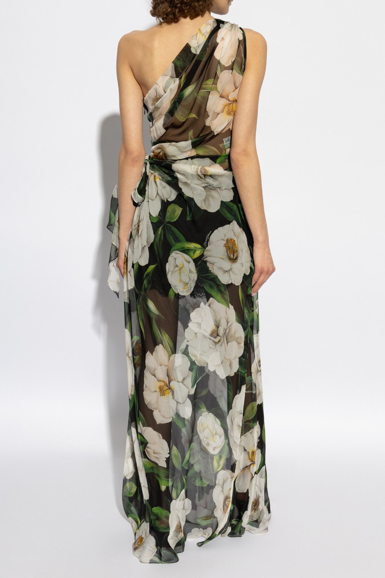 Dolce & Gabbana o1s22i1n0225 Long One-Shoulder Floral Silk Dress Multicolor Size M / US 6-8 / IT 42-44 - 4 Thumbnail
